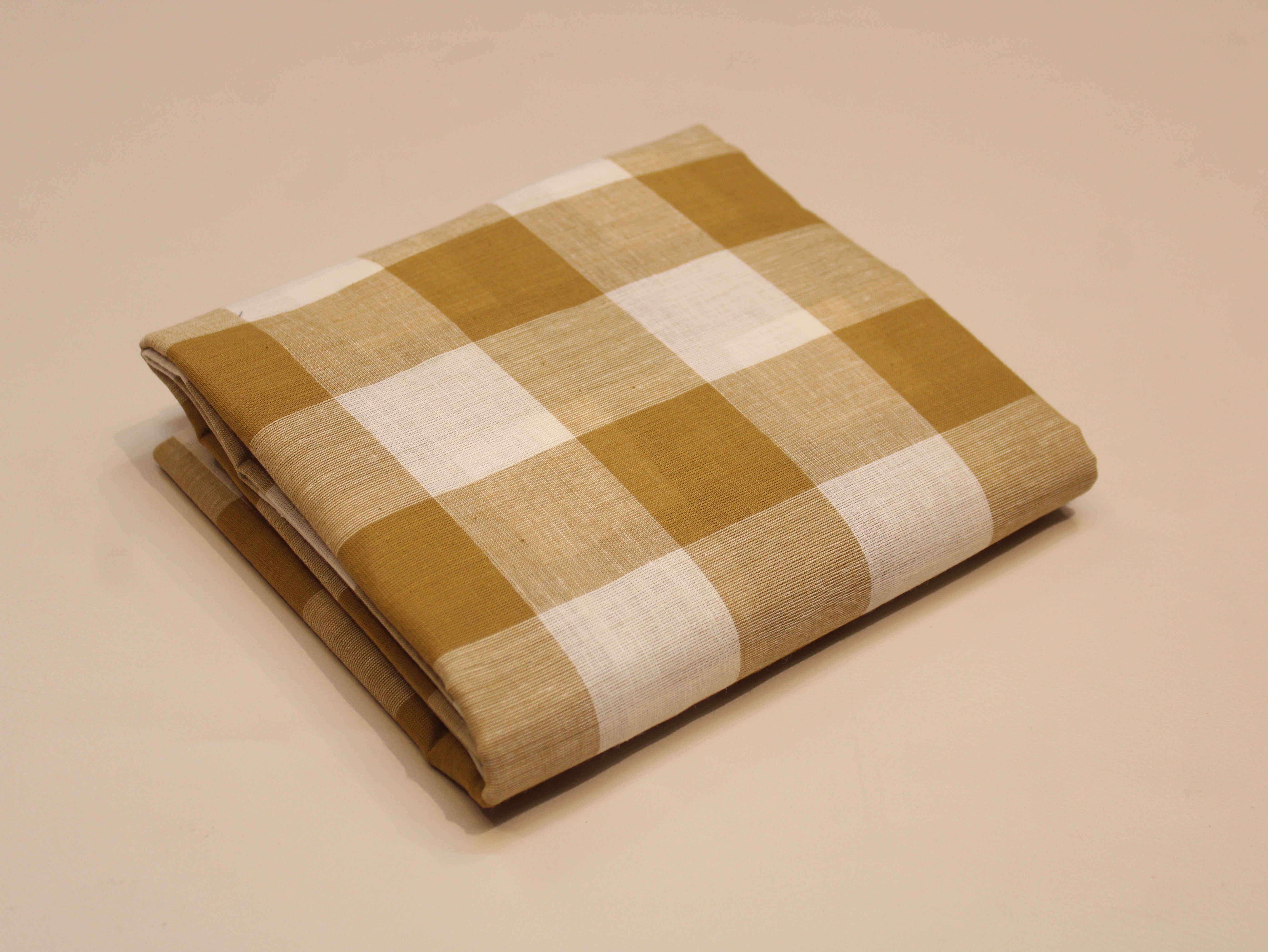 Pure Cotton Handloom Gingham Check Fabric 44 Inch | Box Check Handwoven Fabric - Beige & White