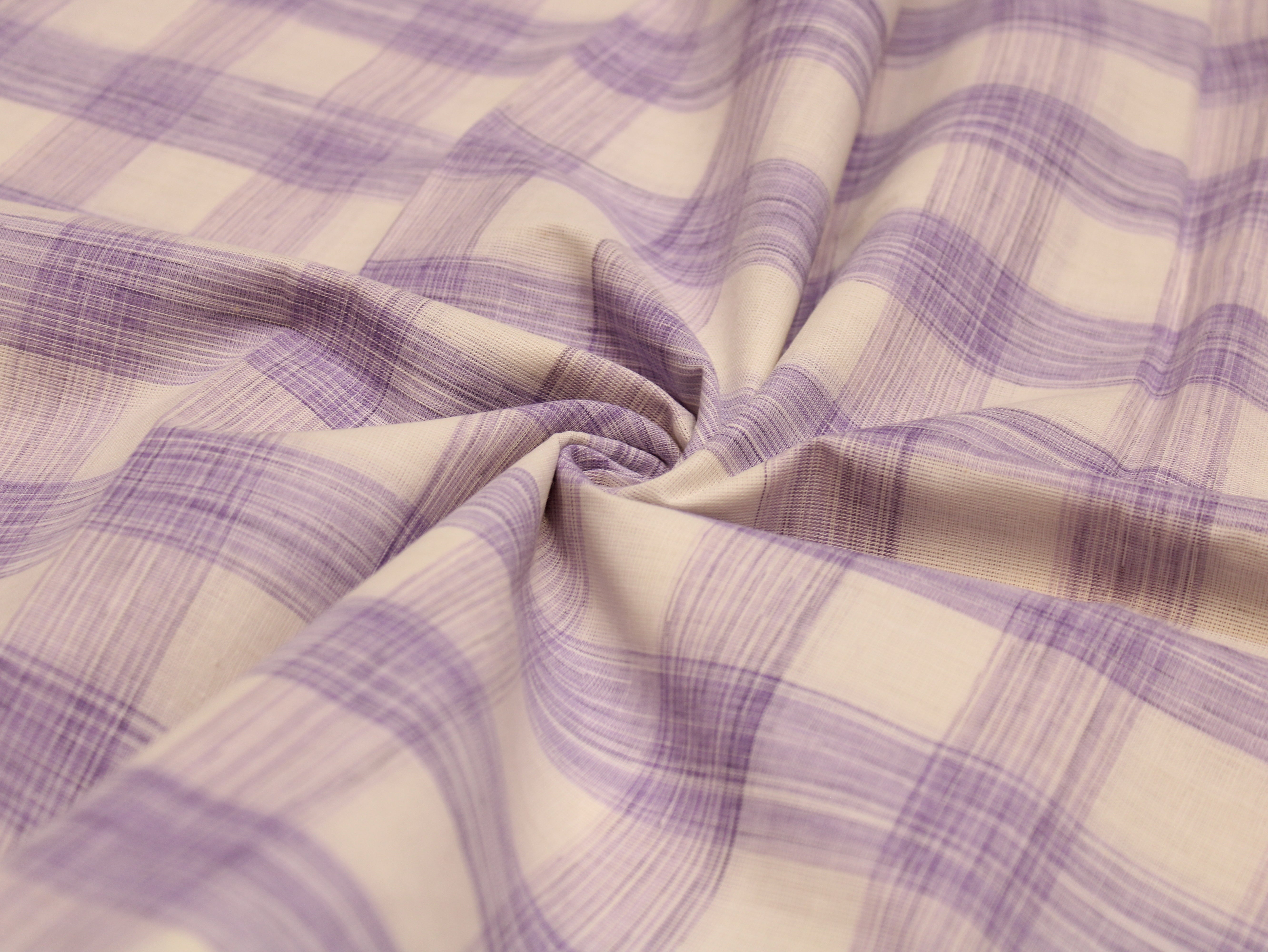 Pure Cotton Handloom Gingham Check Fabric 44 Inch | Box Check Handwoven Fabric - Lavender & White
