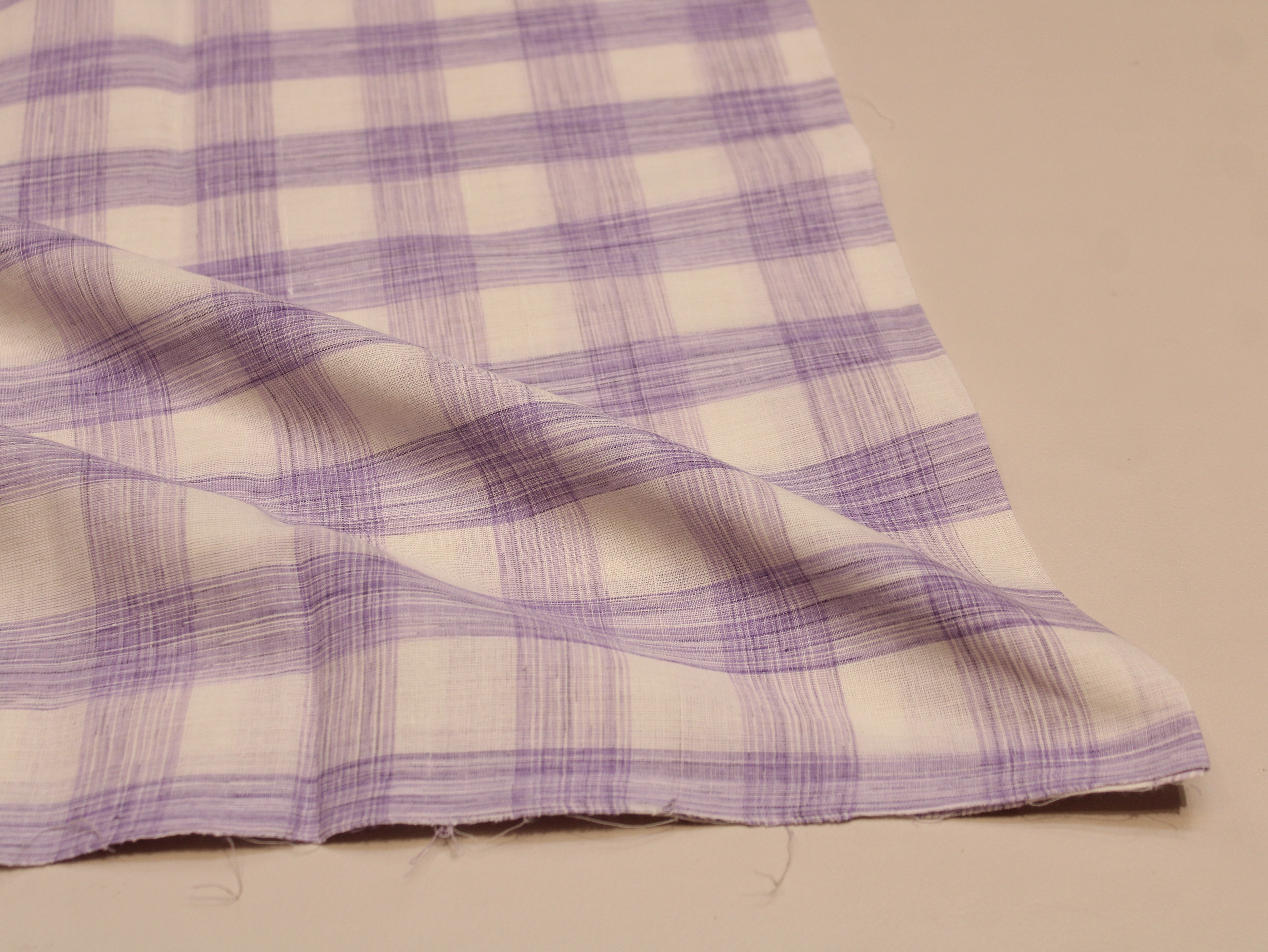 Pure Cotton Handloom Gingham Check Fabric 44 Inch | Box Check Handwoven Fabric - Lavender & White