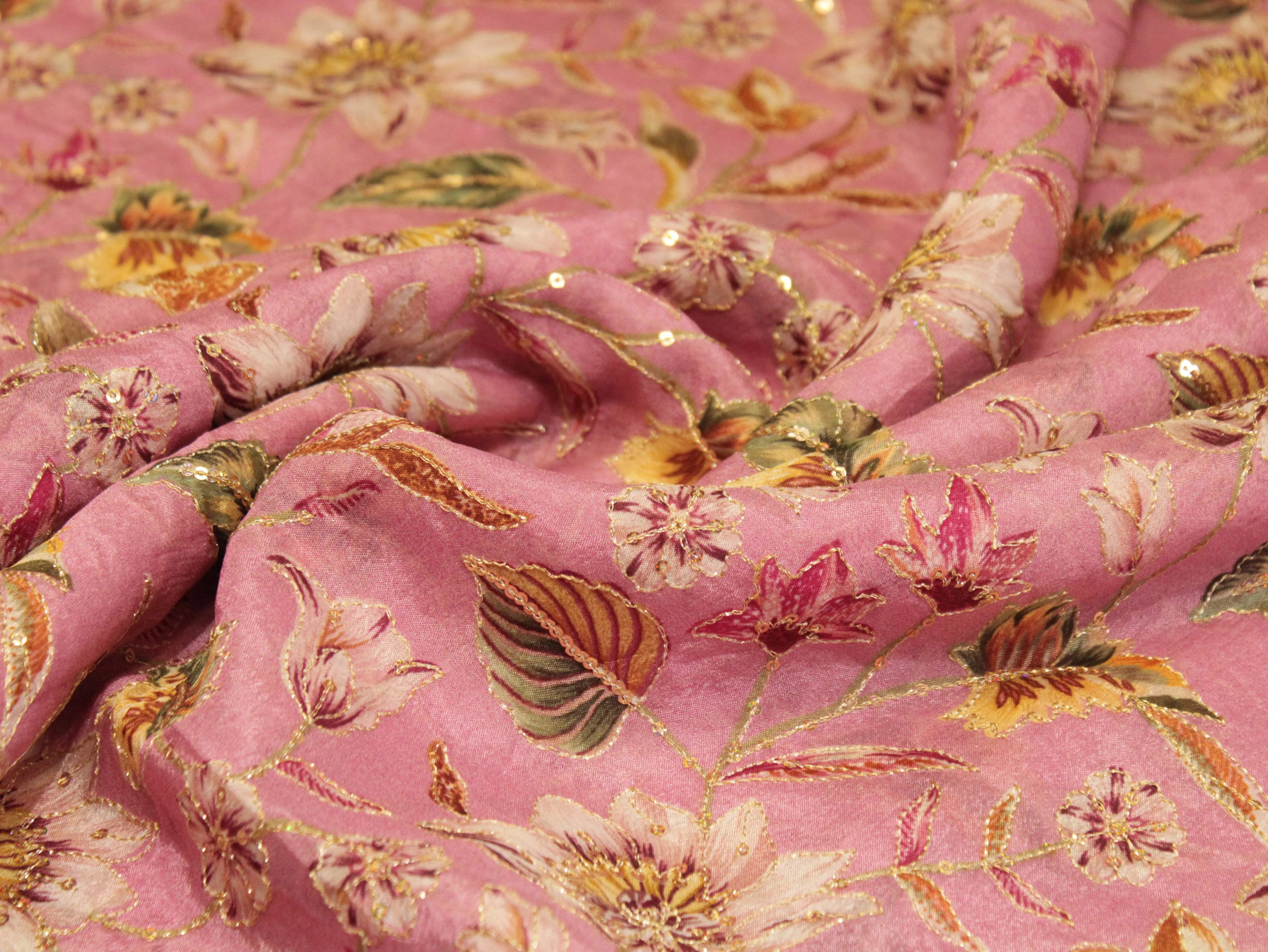 POSH : Digital Print with position work Chinon Fabric - Pink - M'Foks
