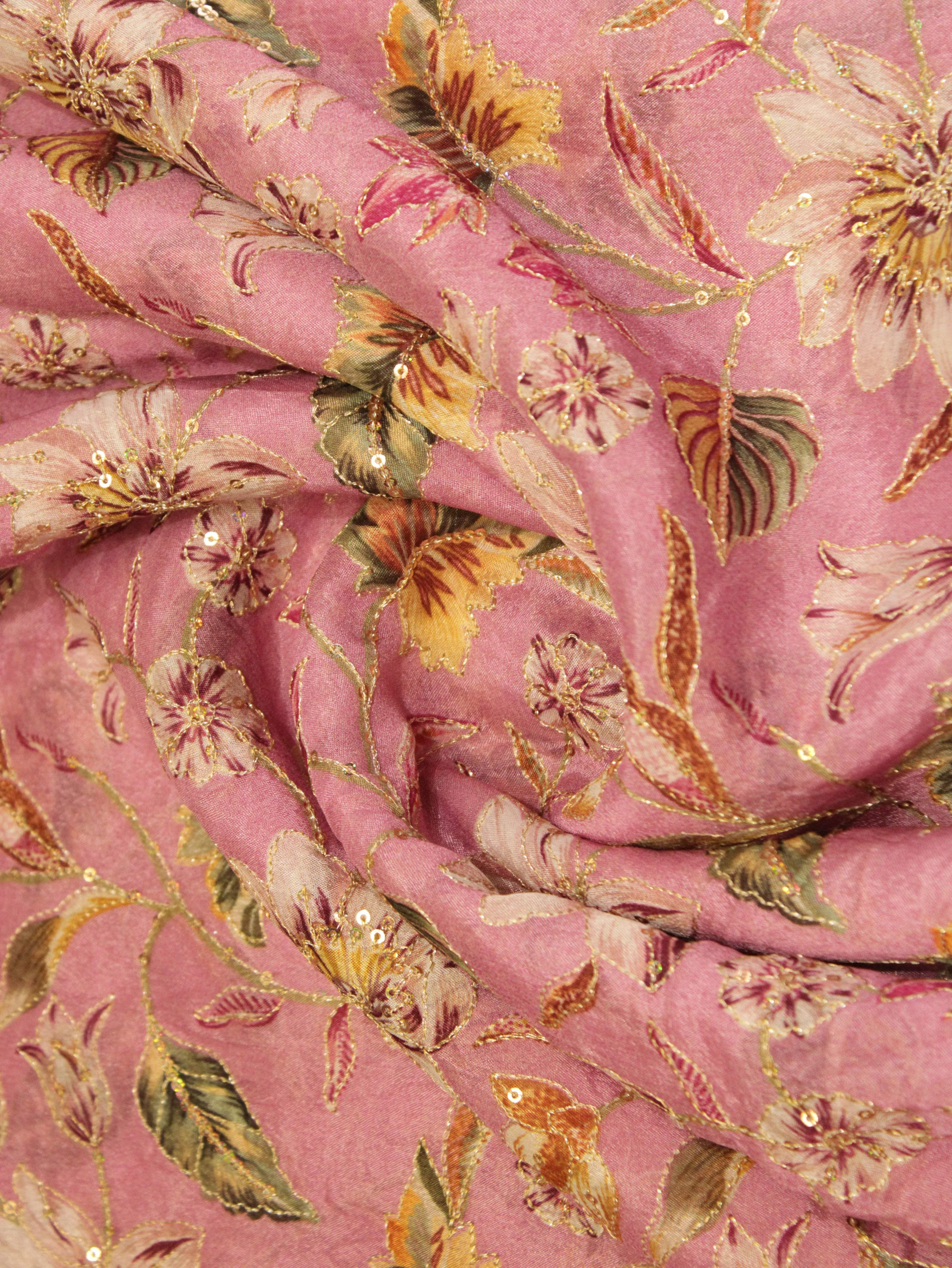POSH : Digital Print with position work Chinon Fabric - Pink - M'Foks