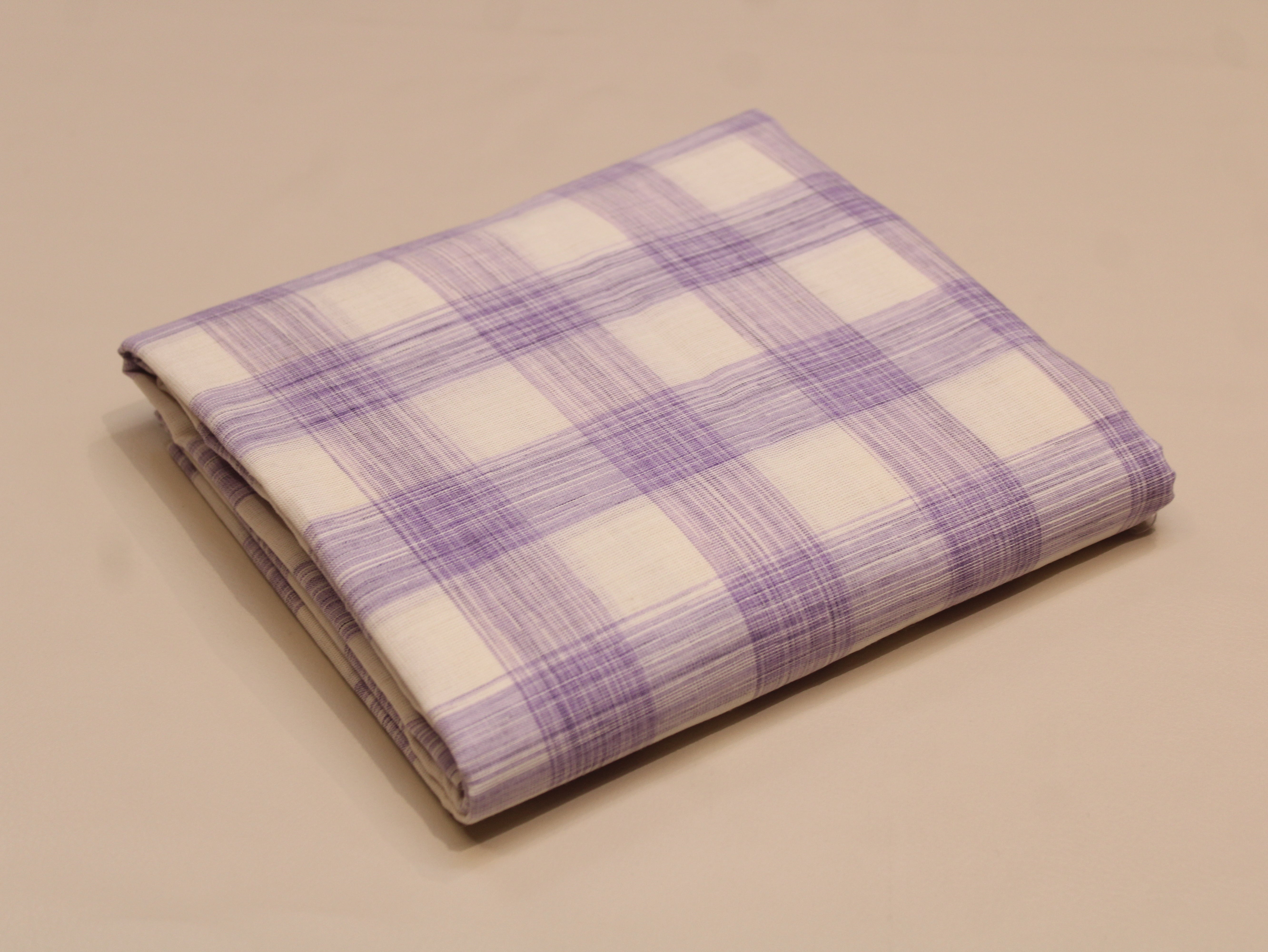 Pure Cotton Handloom Gingham Check Fabric 44 Inch | Box Check Handwoven Fabric - Lavender & White