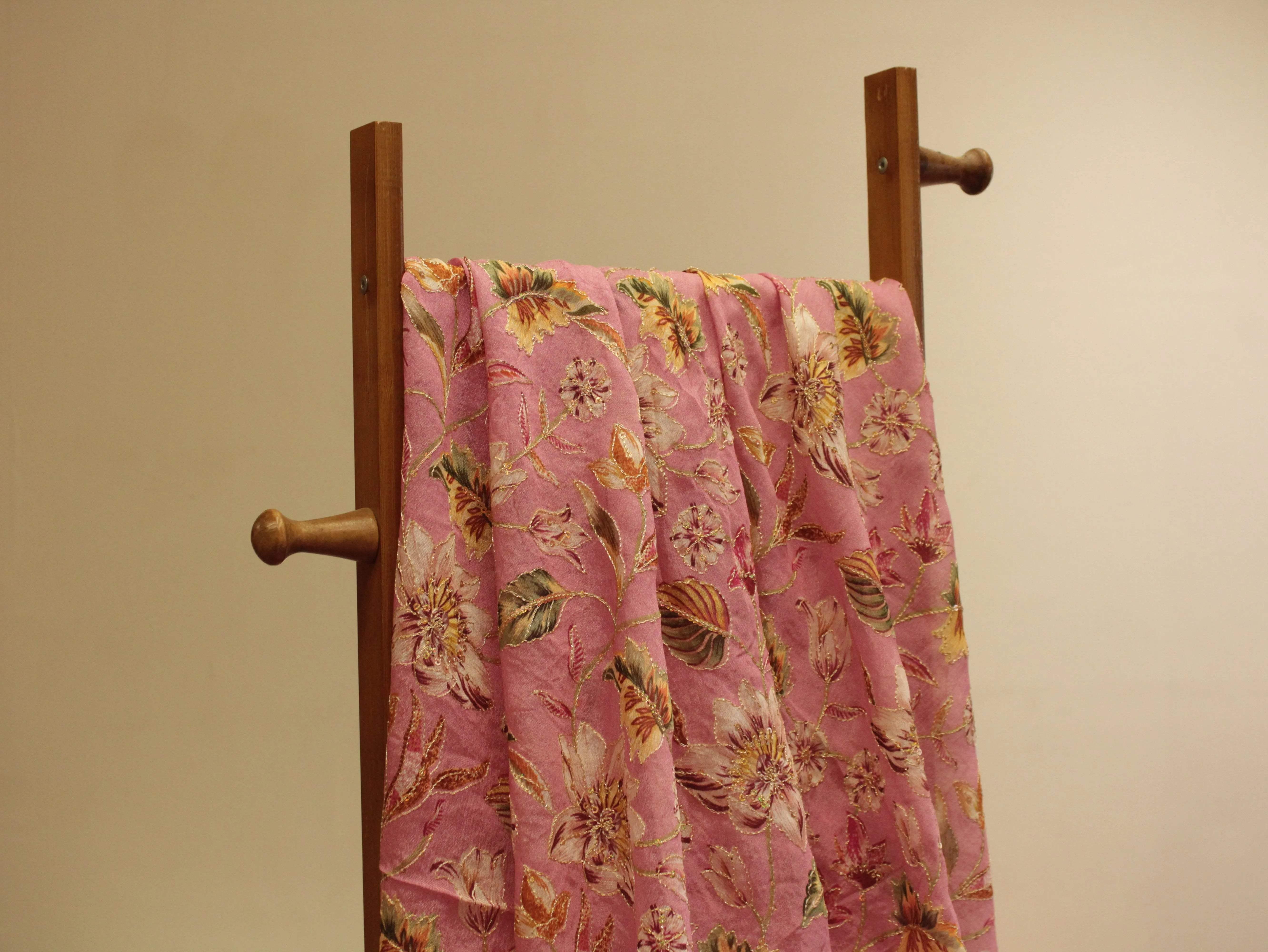 POSH : Digital Print with position work Chinon Fabric - Pink - M'Foks