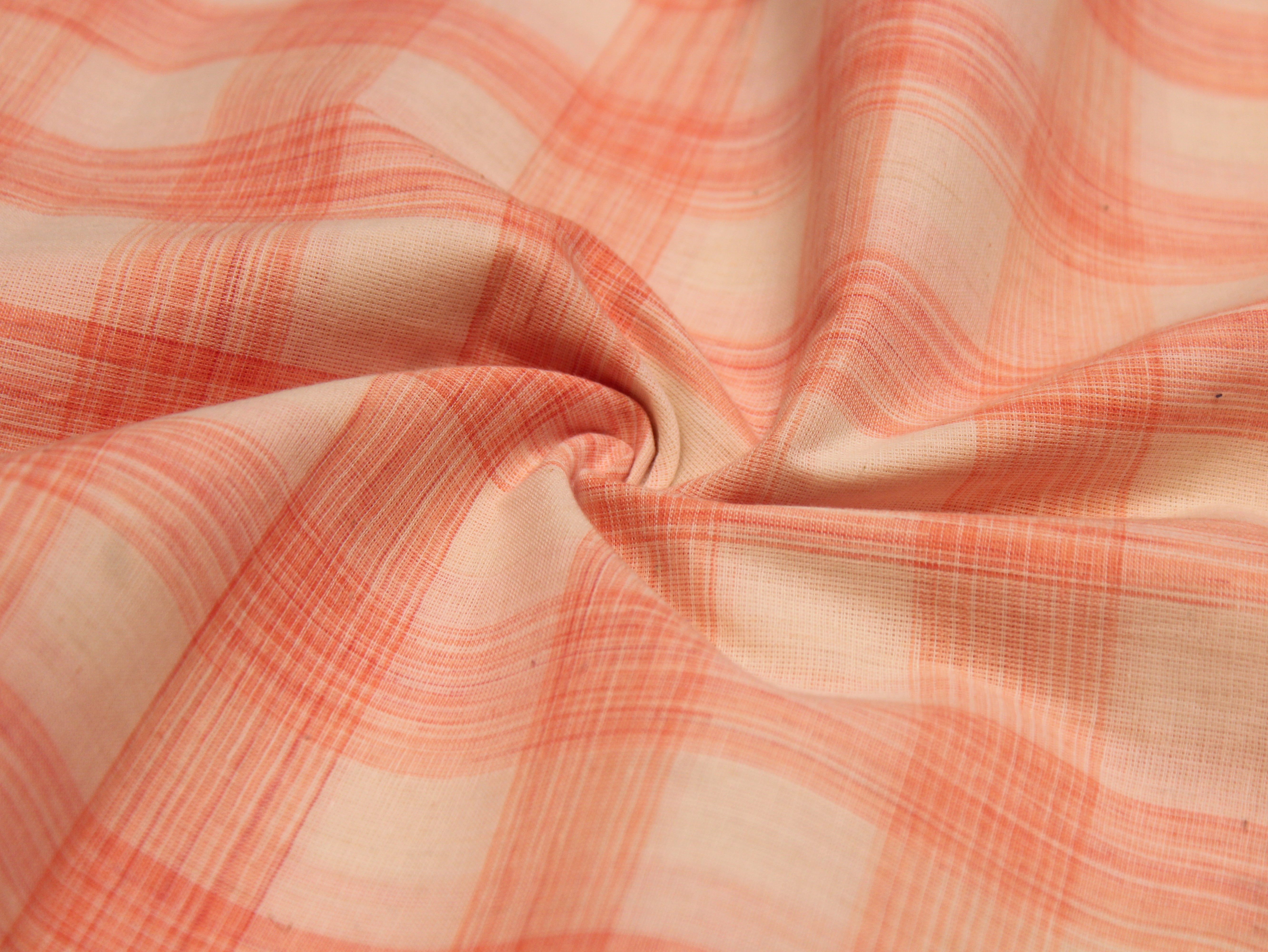 Pure Cotton Handloom Gingham Check Fabric 44 Inch | Box Check Handwoven Fabric - Coral & White