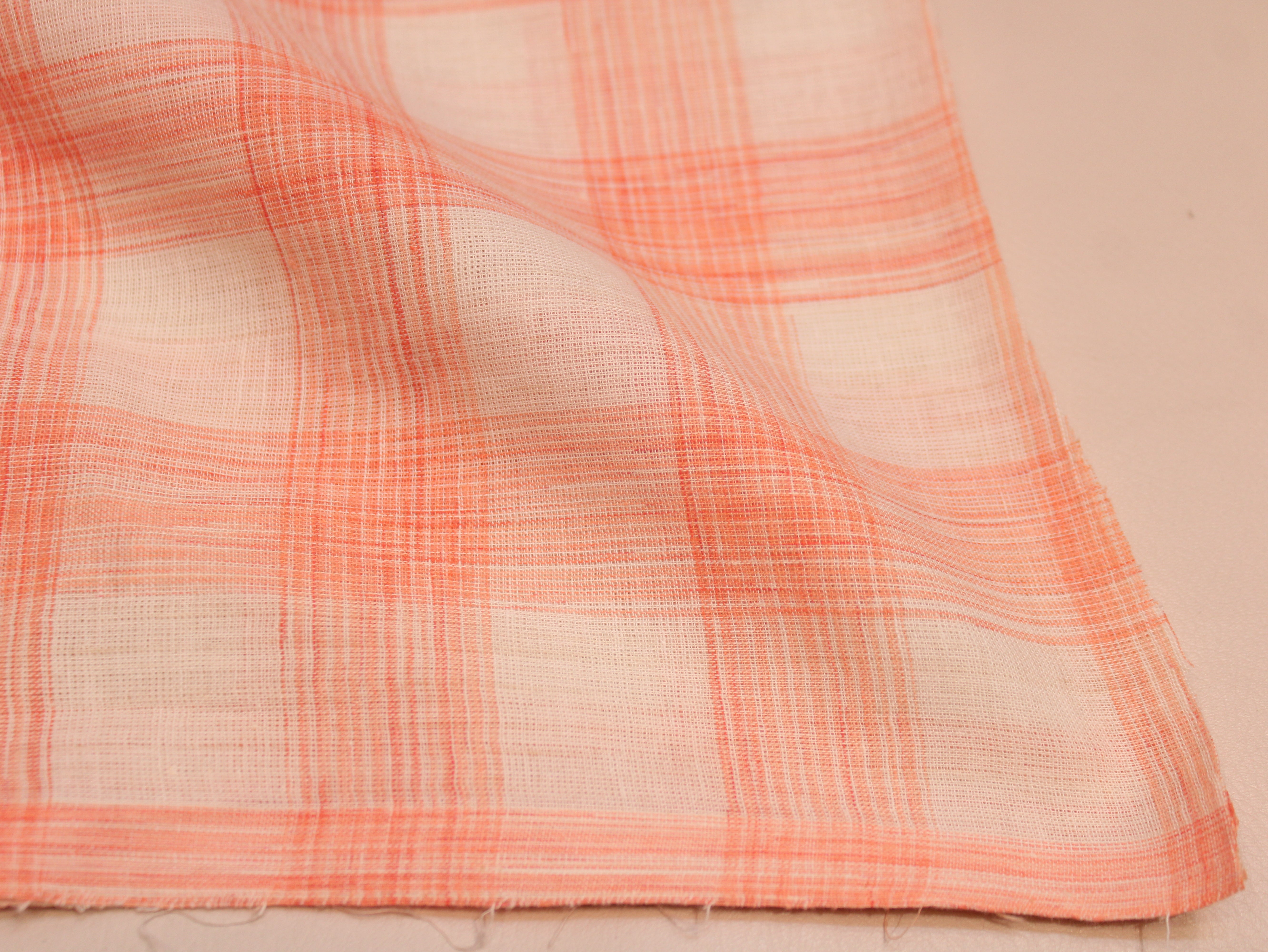 Pure Cotton Handloom Gingham Check Fabric 44 Inch | Box Check Handwoven Fabric - Coral & White