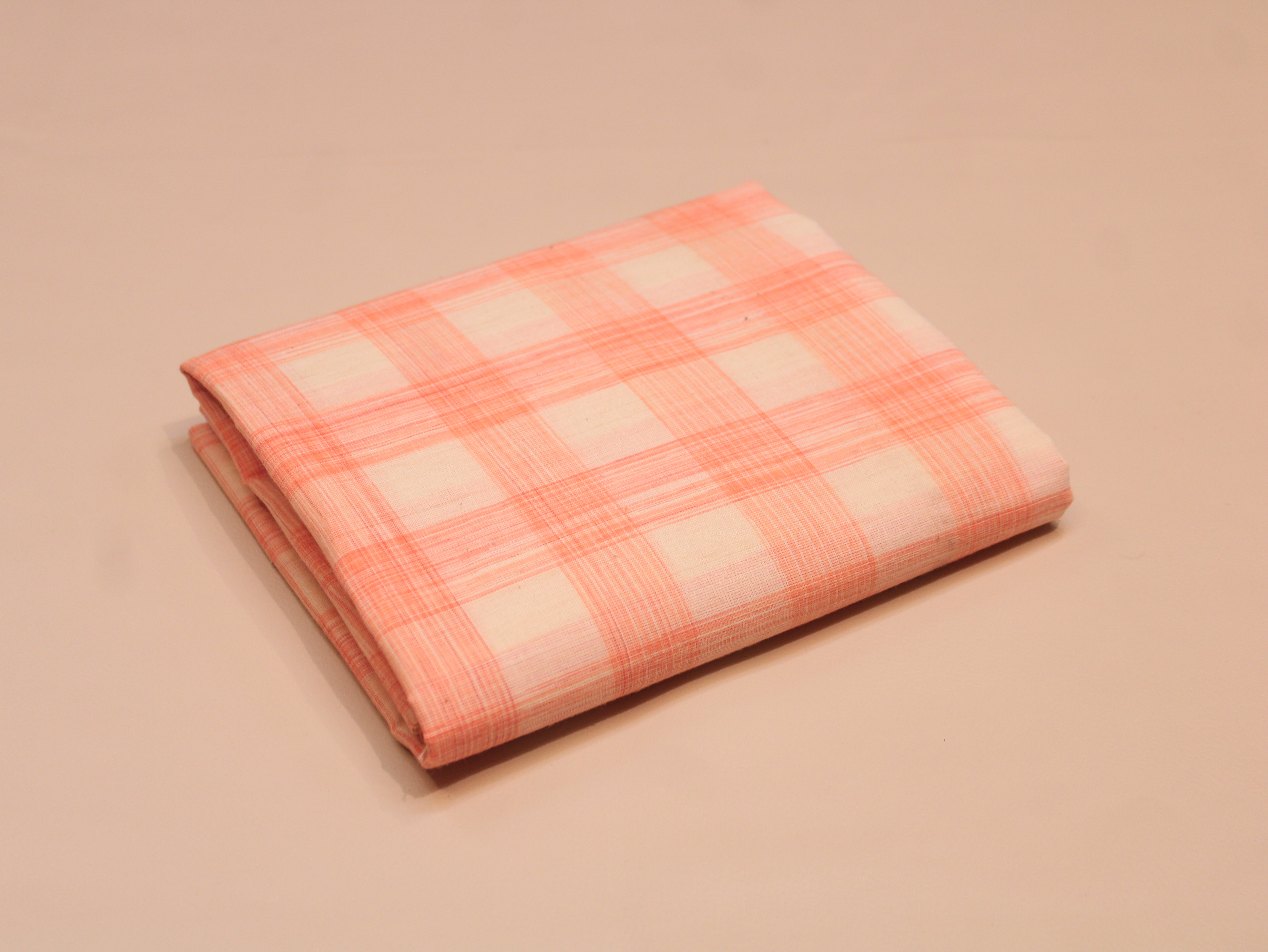 Pure Cotton Handloom Gingham Check Fabric 44 Inch | Box Check Handwoven Fabric - Coral & White