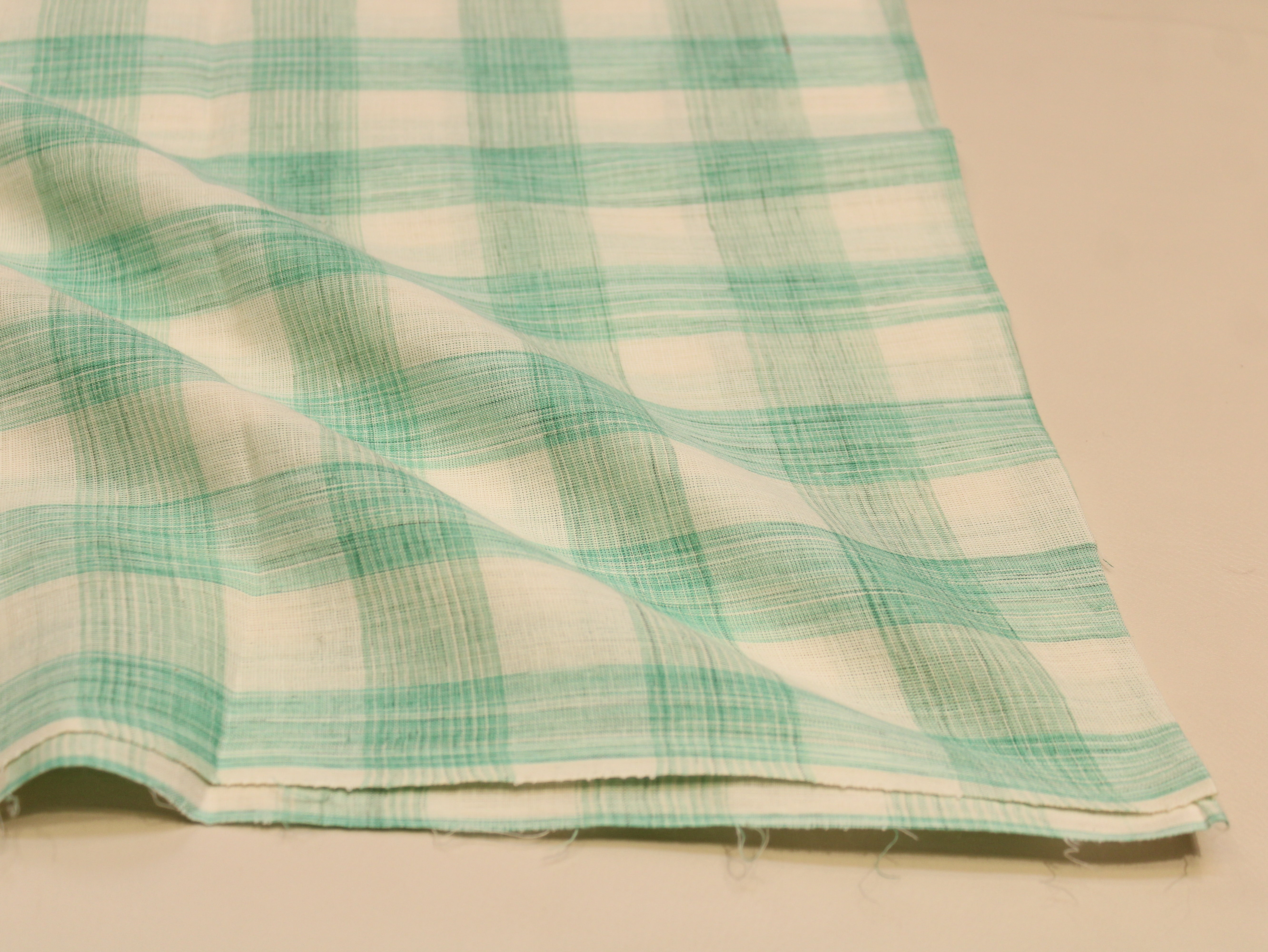 Pure Cotton Handloom Gingham Check Fabric 44 Inch | Box Check Handwoven Fabric - Green & White