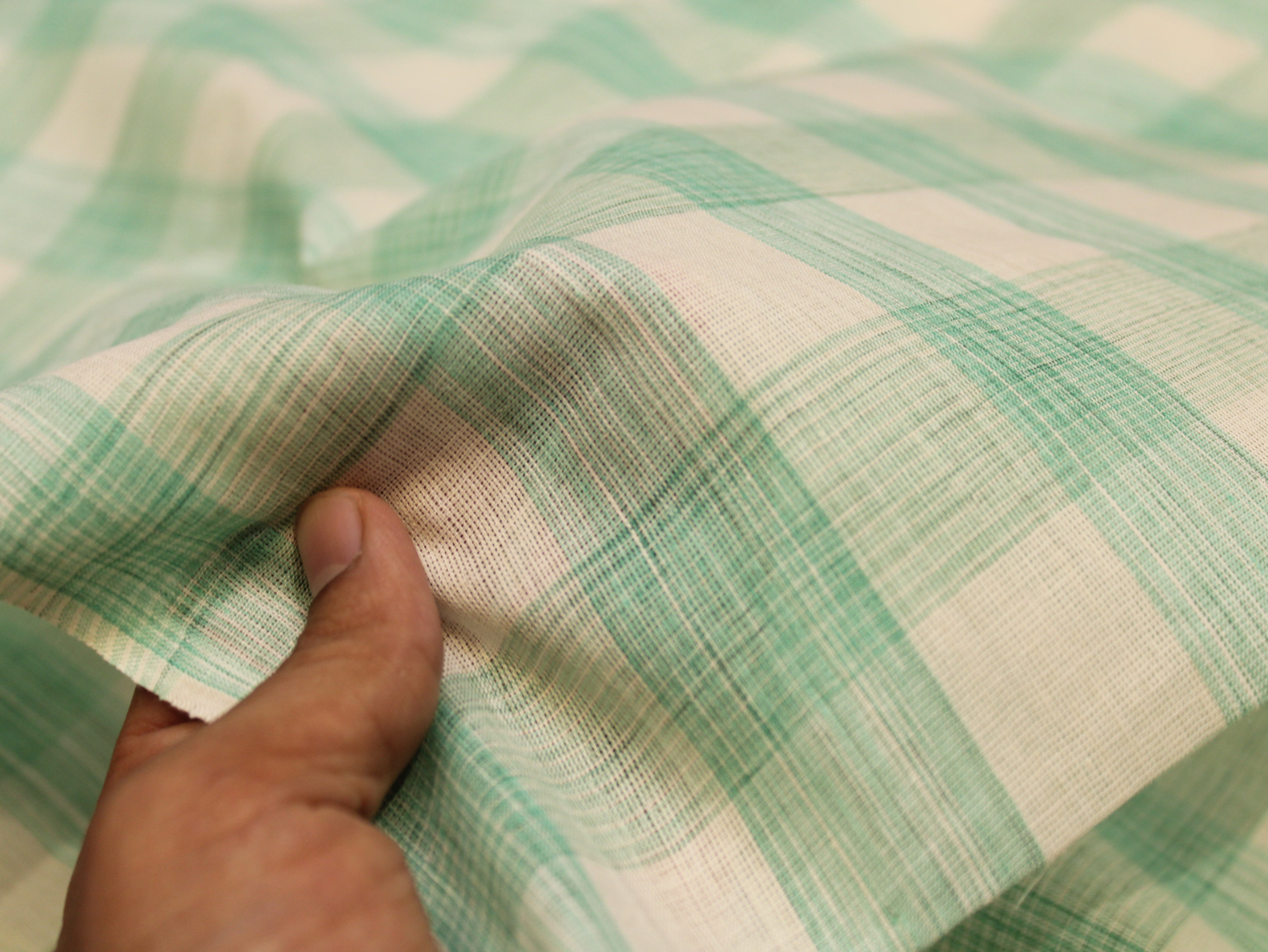 Pure Cotton Handloom Gingham Check Fabric 44 Inch | Box Check Handwoven Fabric - Green & White