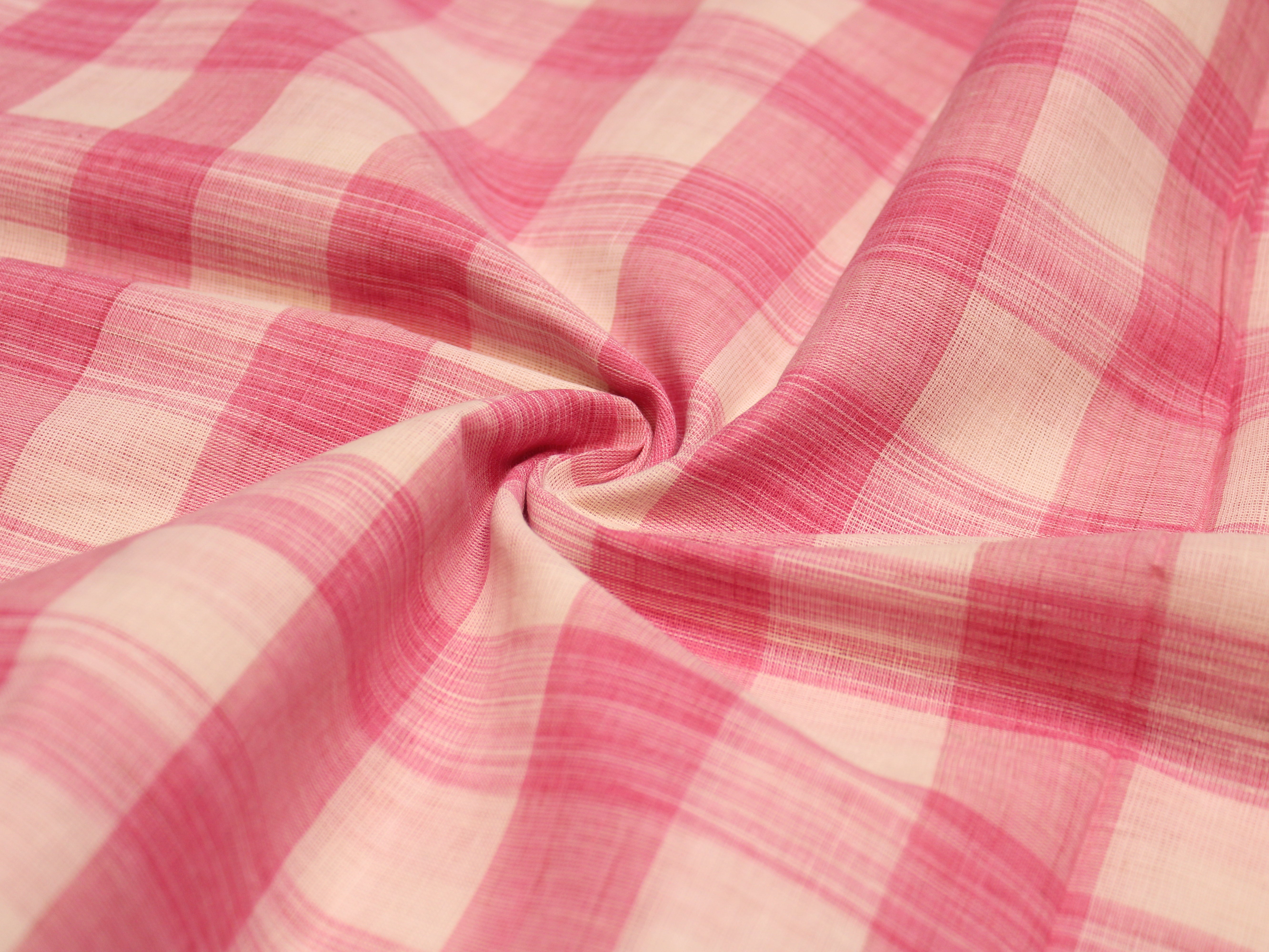 Pure Cotton Handloom Gingham Check Fabric 44 Inch | Box Check Handwoven Fabric - Pink & White