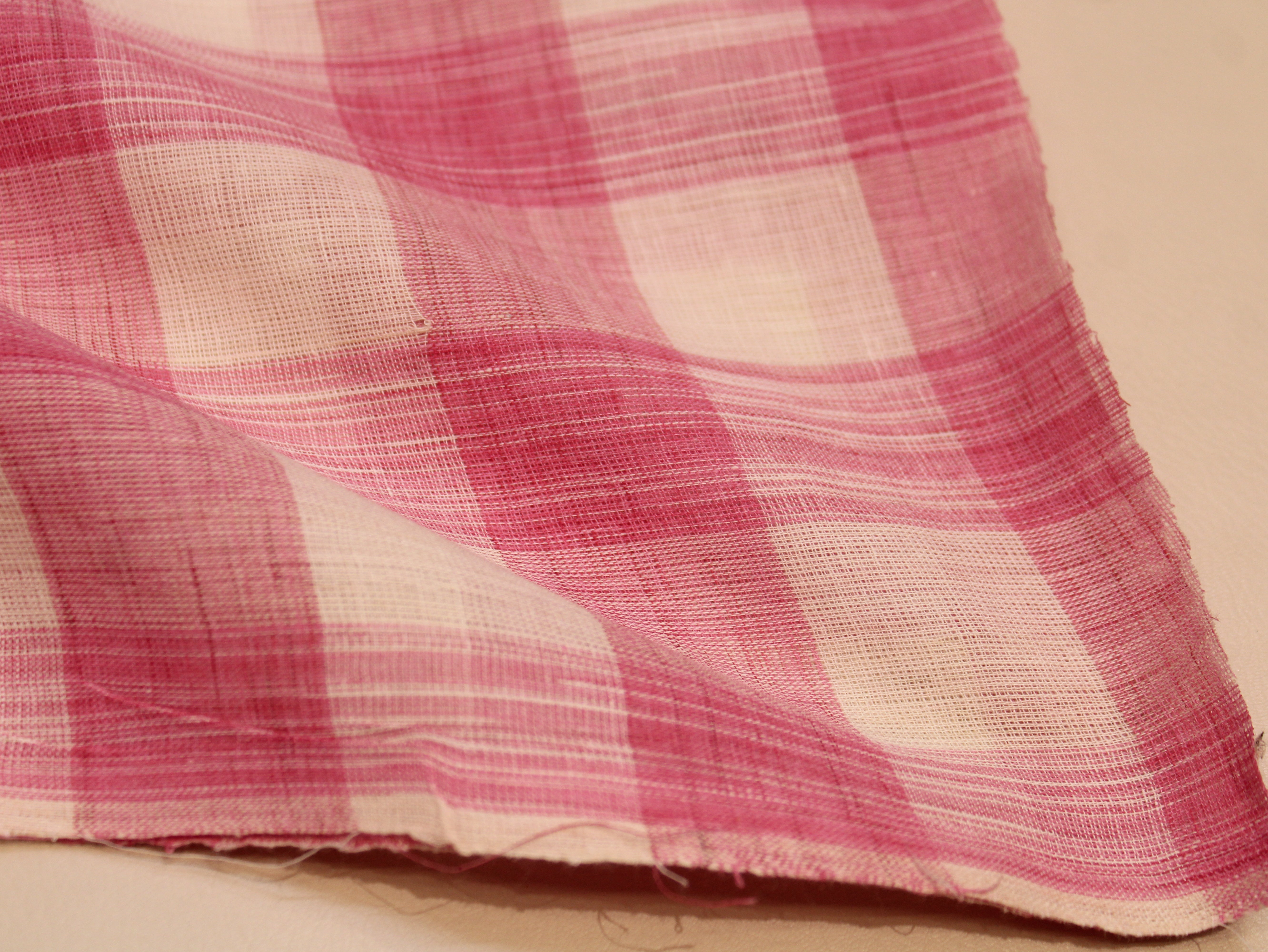 Pure Cotton Handloom Gingham Check Fabric 44 Inch | Box Check Handwoven Fabric - Pink & White