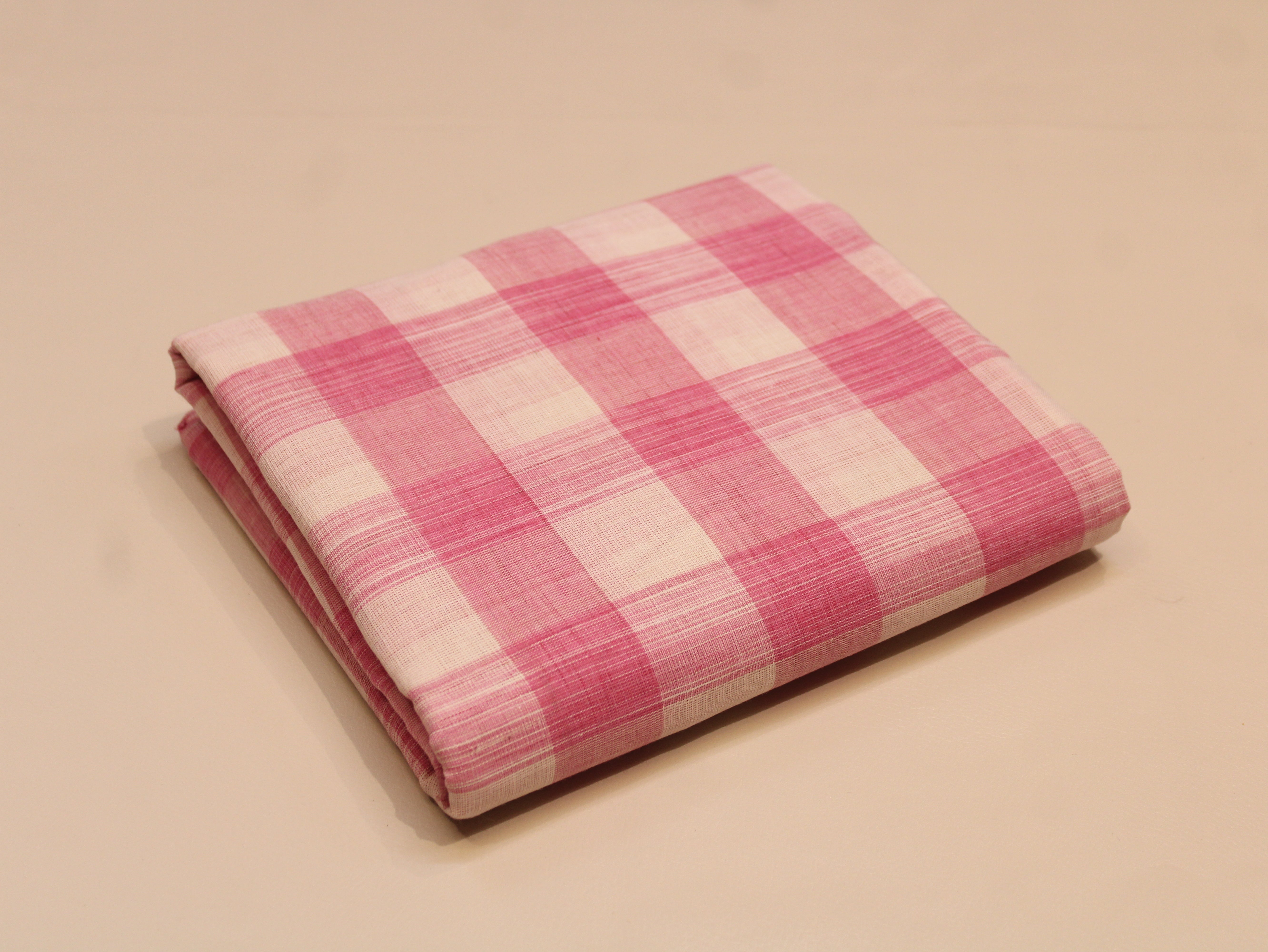 Pure Cotton Handloom Gingham Check Fabric 44 Inch | Box Check Handwoven Fabric - Pink & White