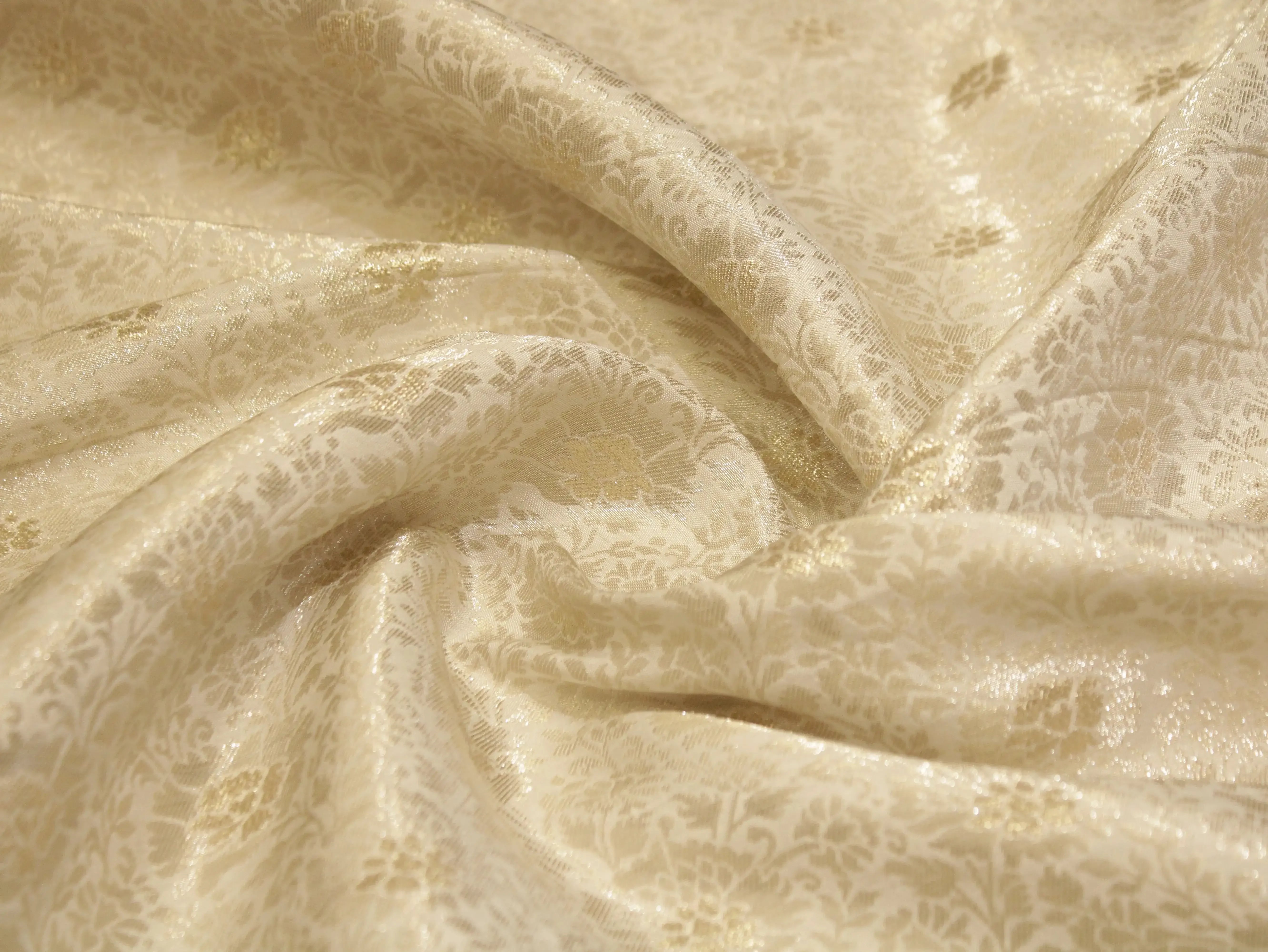 Rose Gold Zari Pure Banarasi Brocade Fabric - White Dyeable - M'Foks