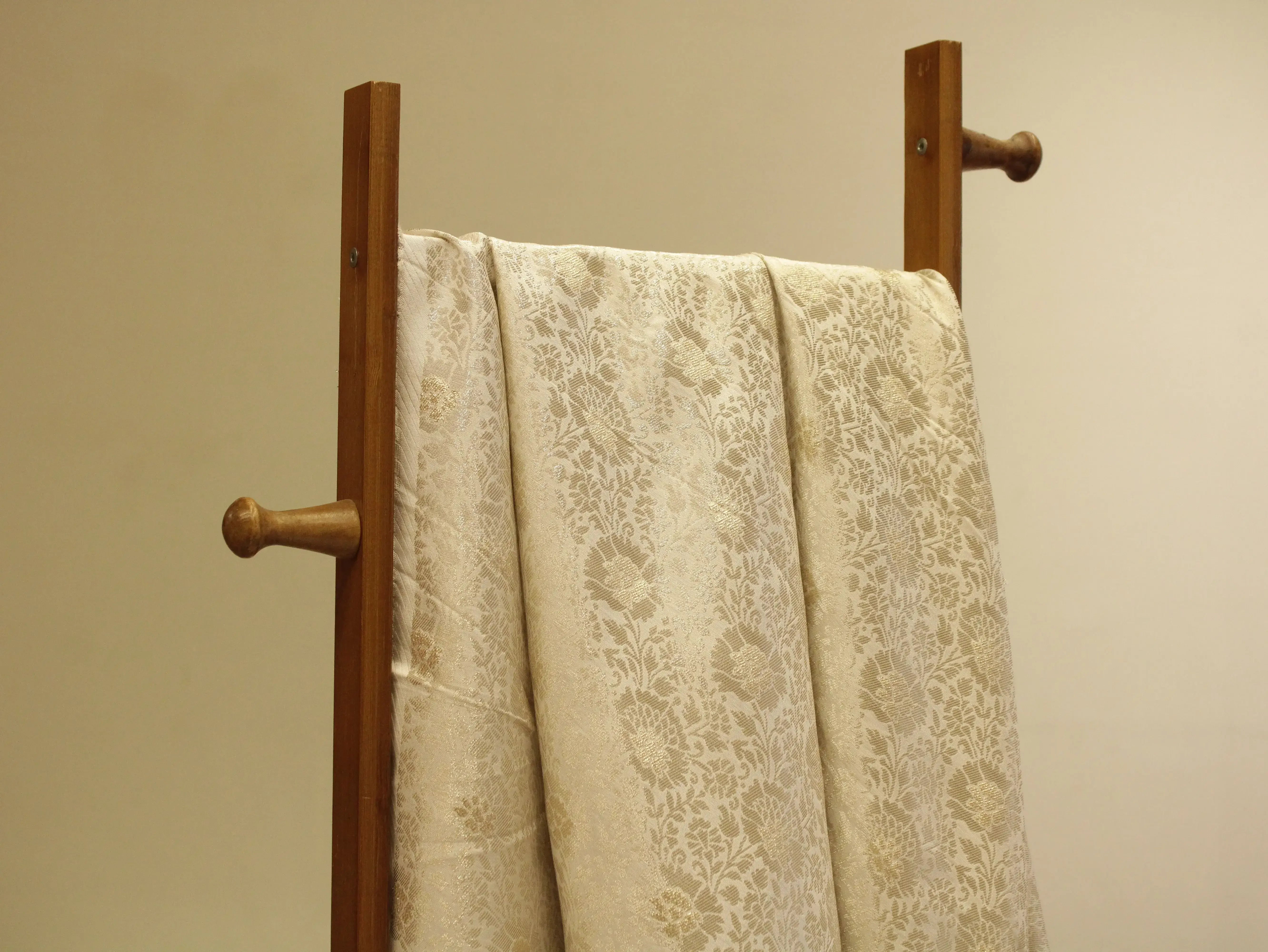 Rose Gold Zari Pure Banarasi Brocade Fabric - White Dyeable - M'Foks