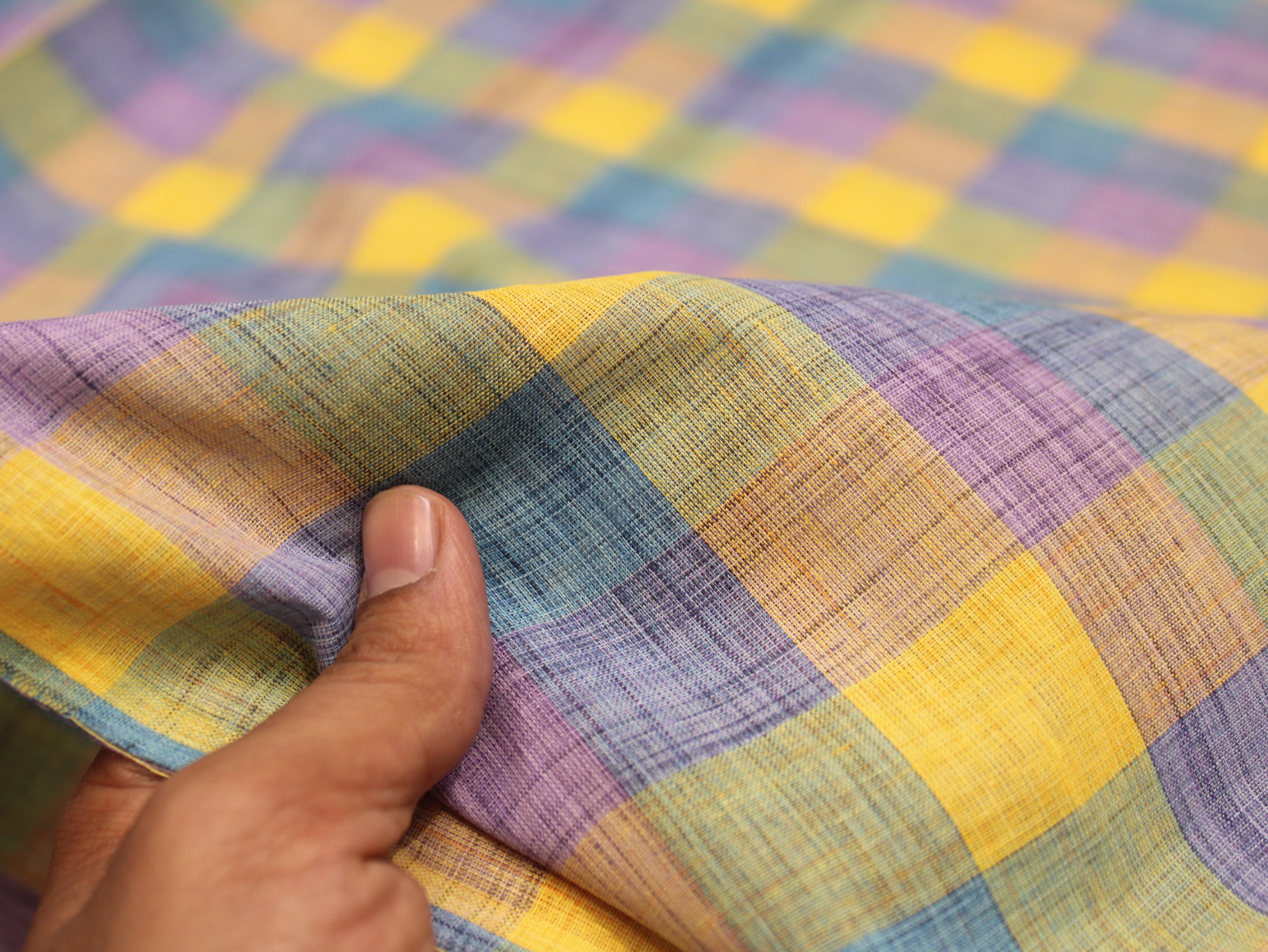 Pure Cotton Handloom Madras Multi-Color Check Fabric 44 Inch | Rainbow Check Handwoven