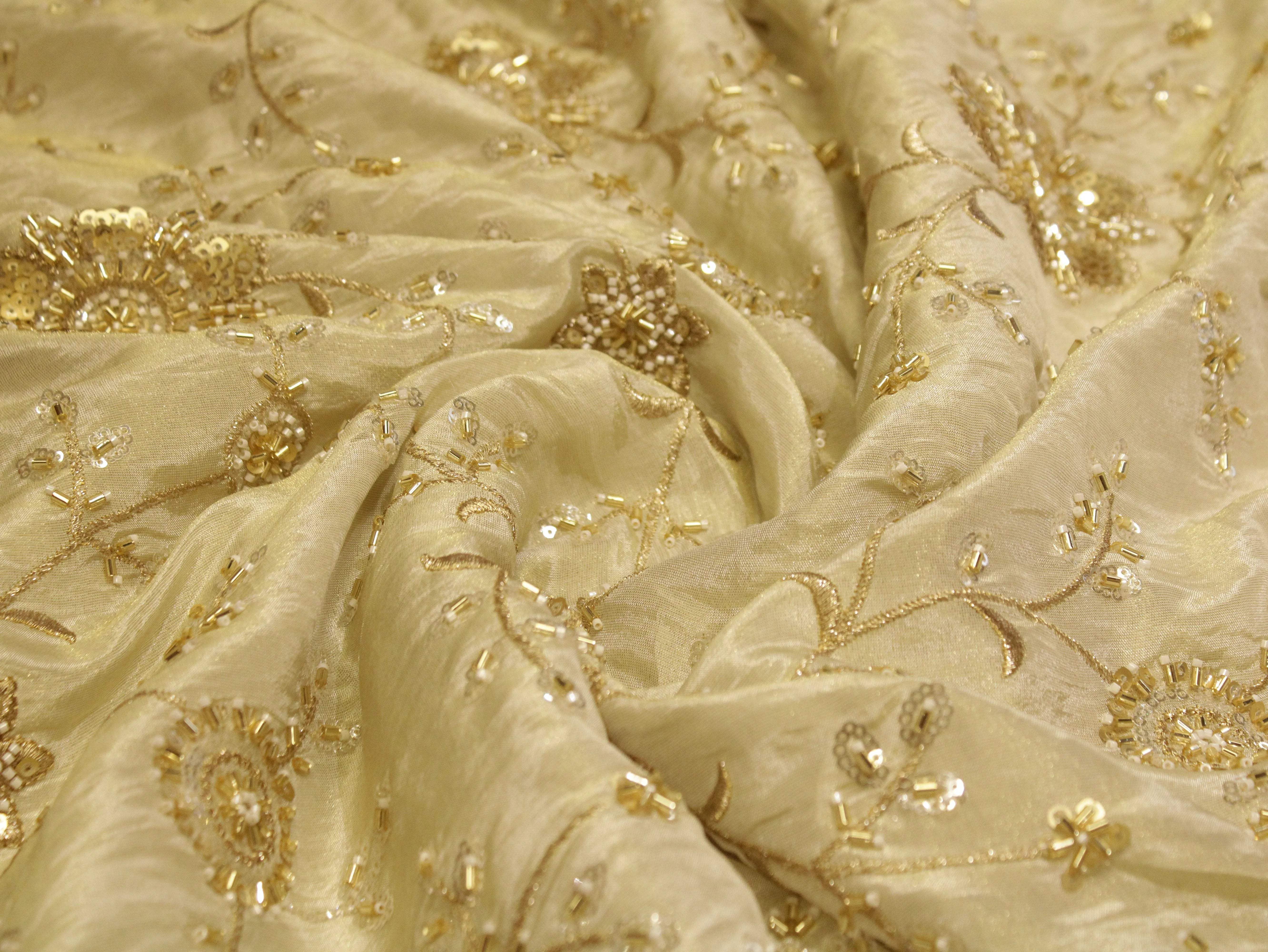 Ivory : Handcrafted Pearl Work Fabric by M'foks - M'Foks