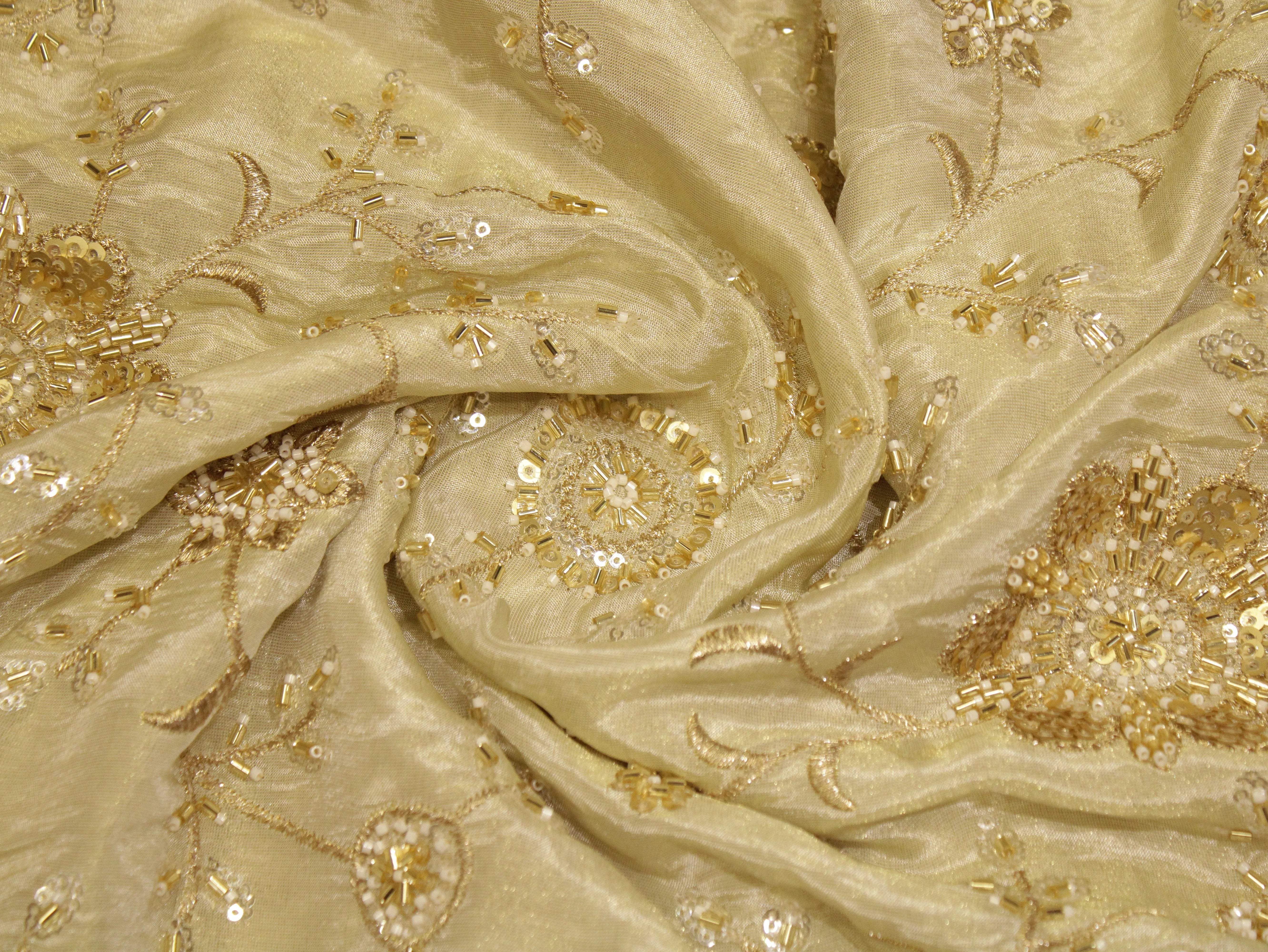 Ivory : Handcrafted Pearl Work Fabric by M'foks - M'Foks
