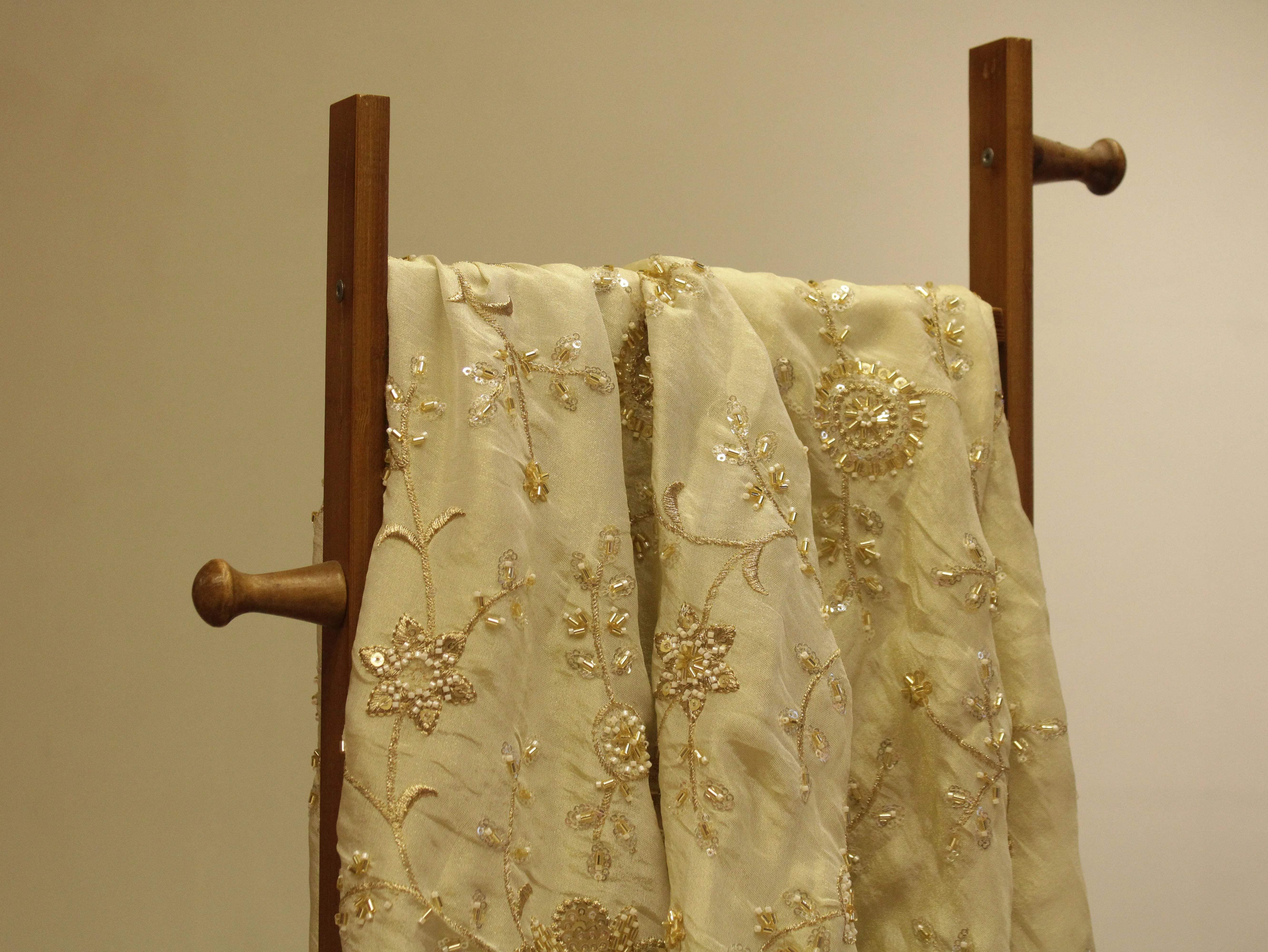 Ivory : Handcrafted Pearl Work Fabric by M'foks - M'Foks