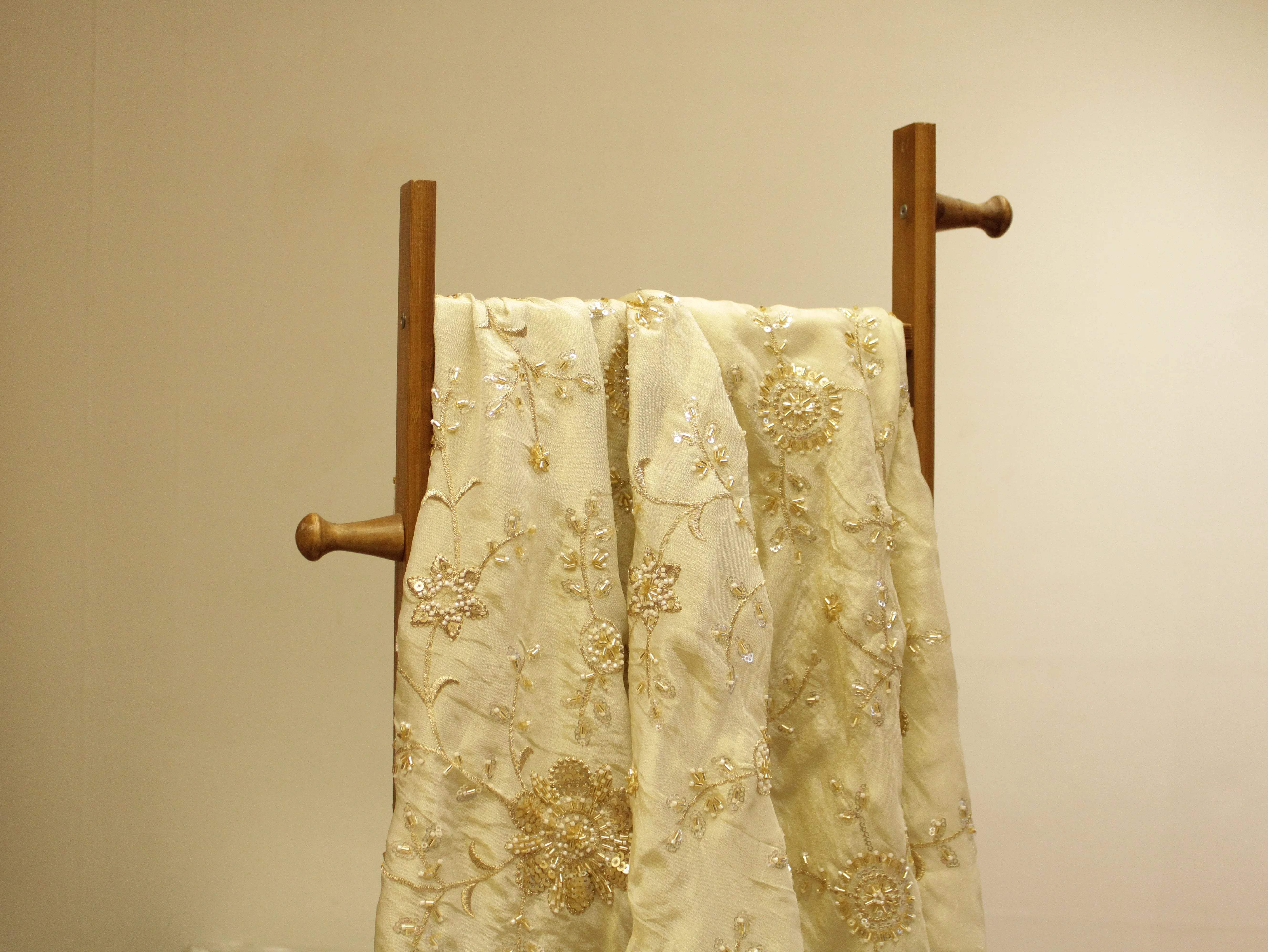 Ivory : Handcrafted Pearl Work Fabric by M'foks - M'Foks