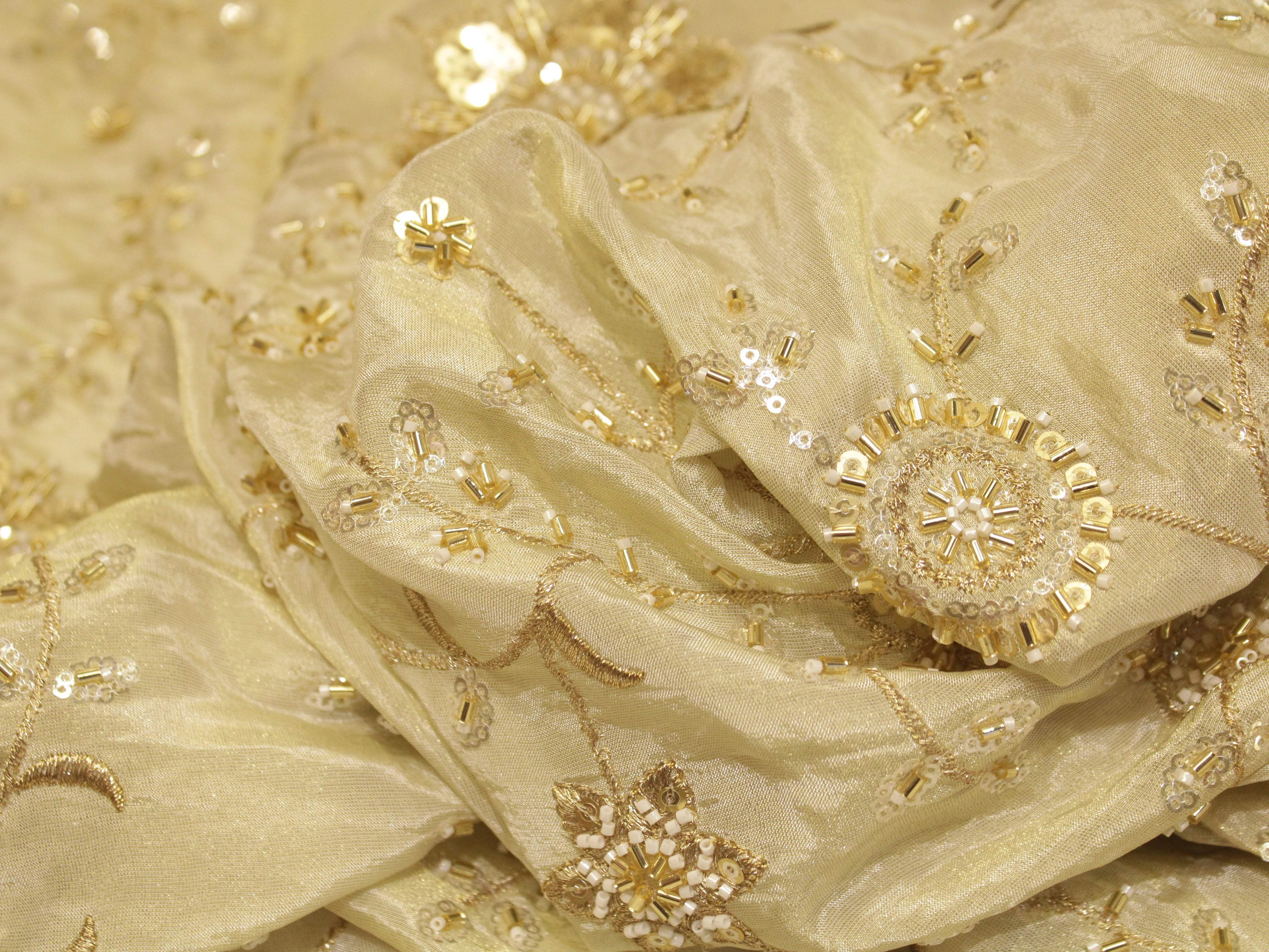 Ivory : Handcrafted Pearl Work Fabric by M'foks - M'Foks