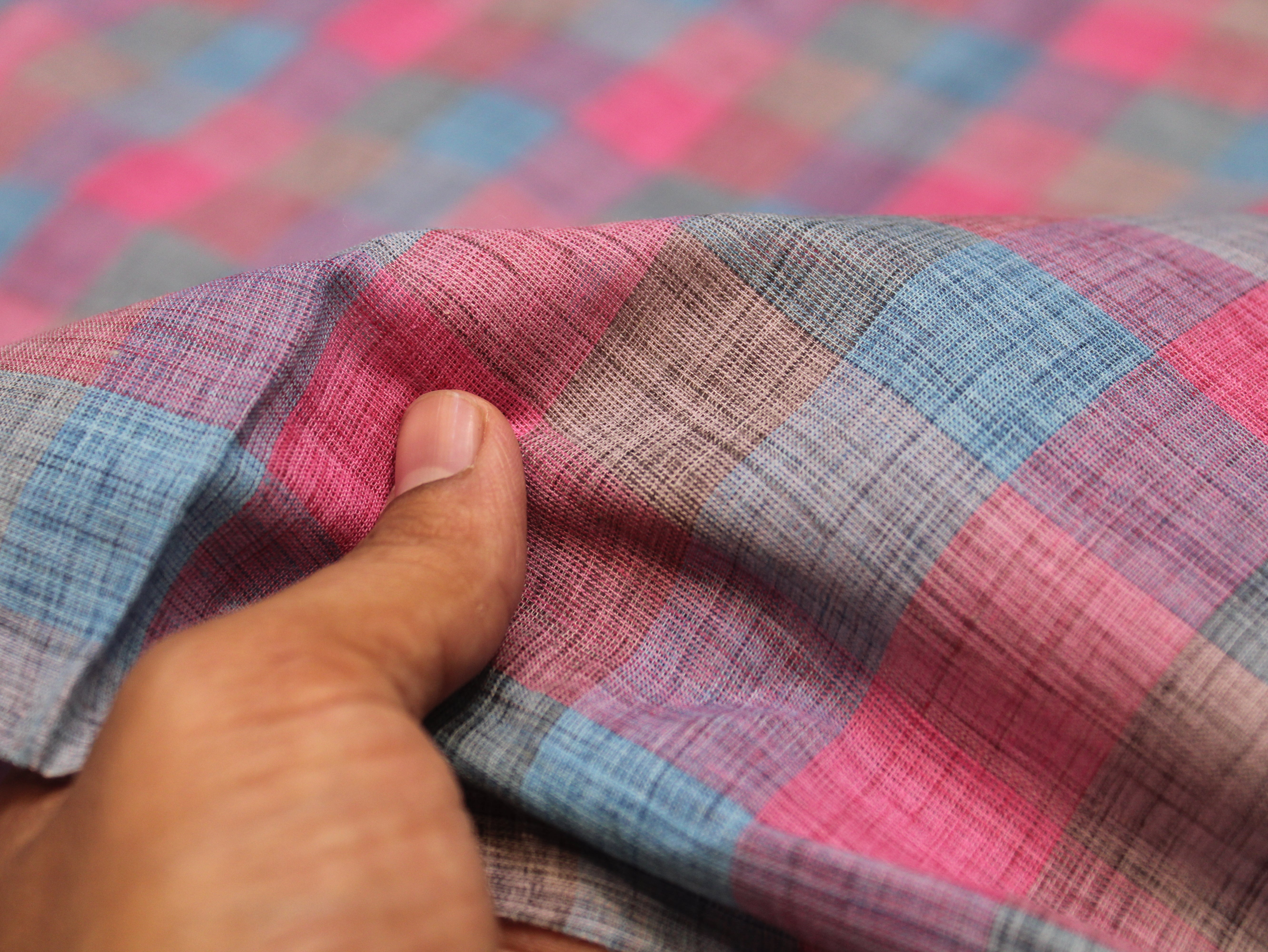 Pure Cotton Handloom Madras Multi-Color Check Fabric 44 Inch | Rainbow Check Handwoven