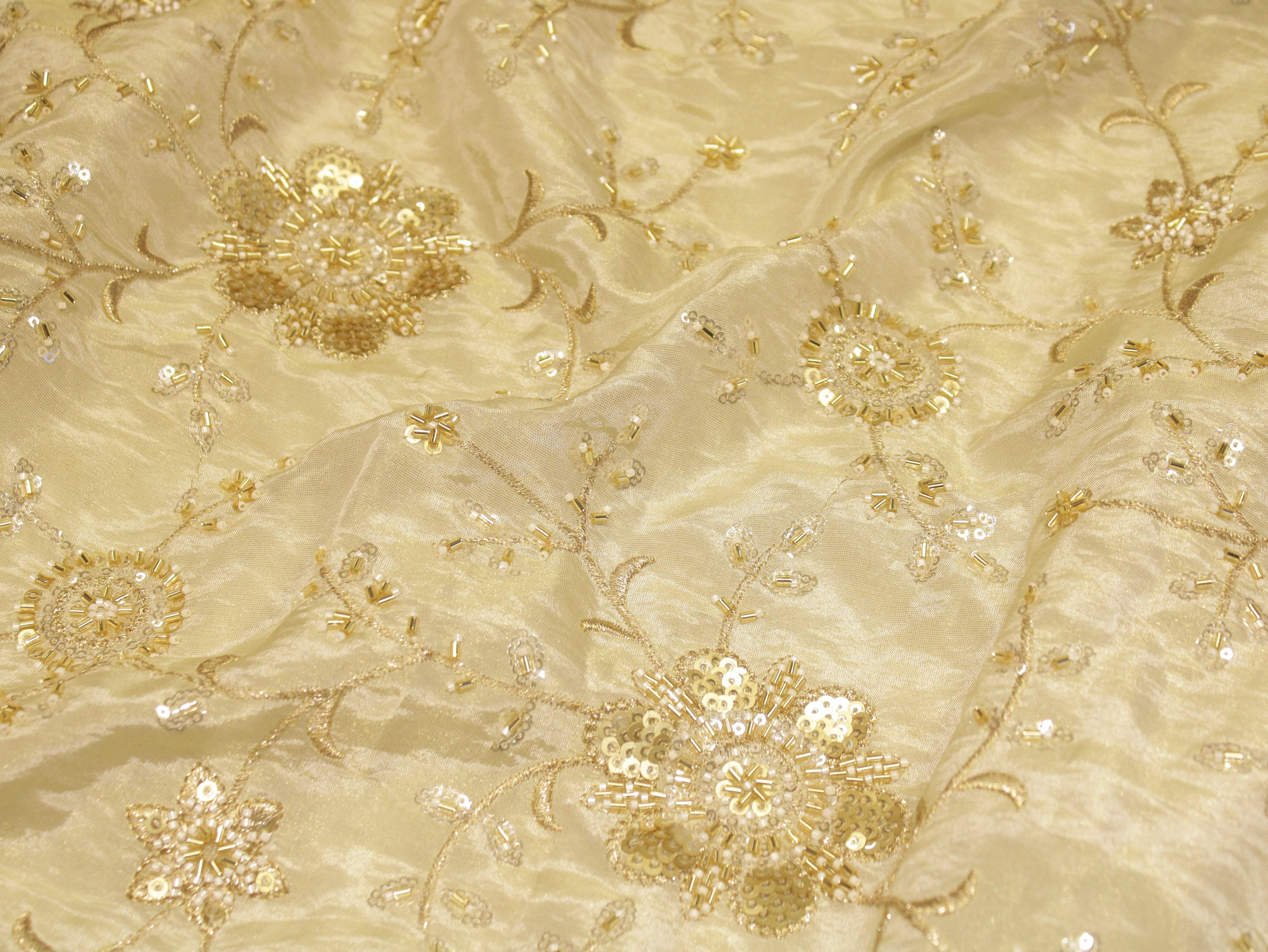Ivory : Handcrafted Pearl Work Fabric by M'foks - M'Foks
