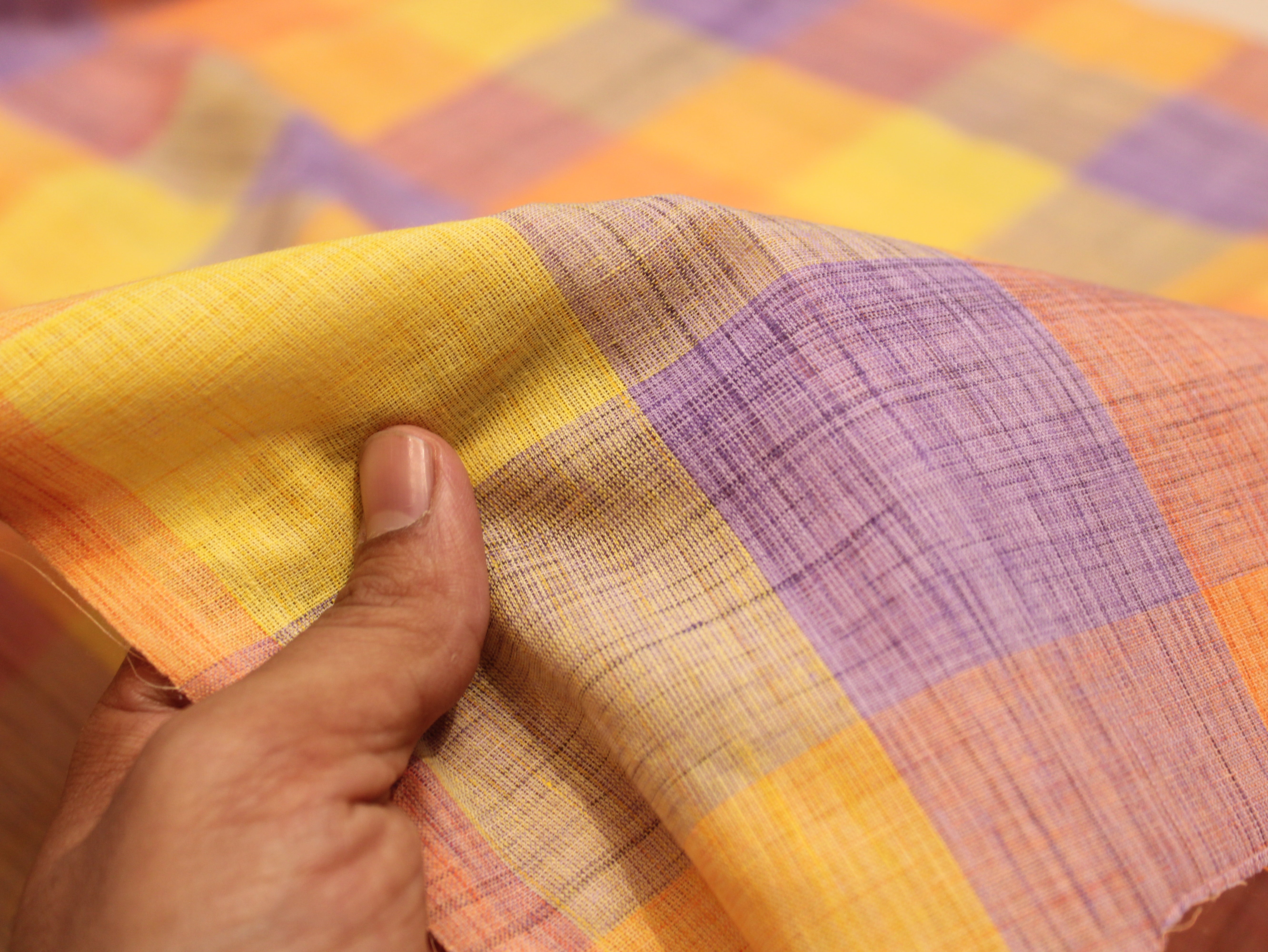 Pure Cotton Handloom Madras Multi-Color Check Fabric 44 Inch | Rainbow Check Handwoven