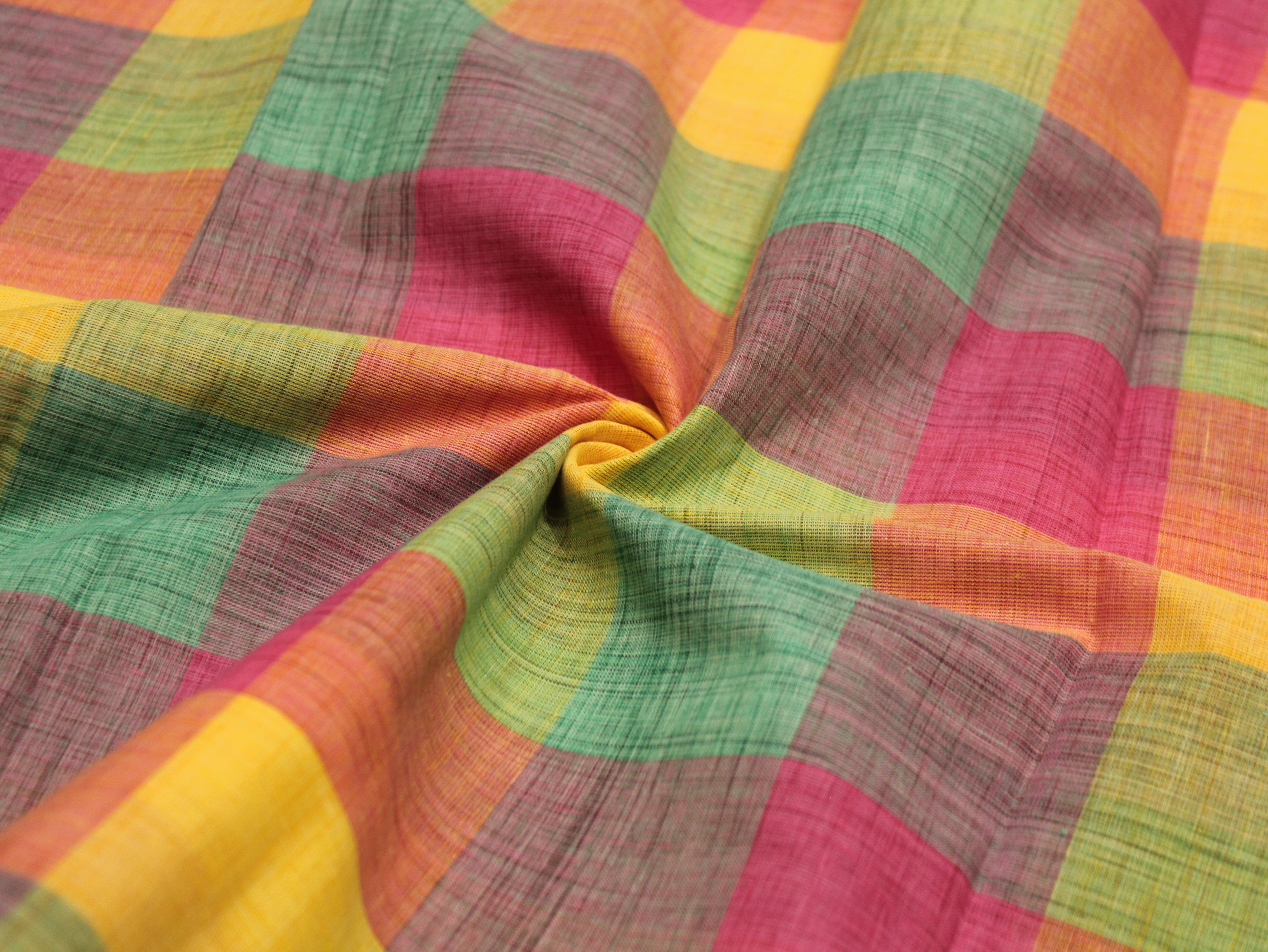 Pure Cotton Handloom Madras Multi-Color Check Fabric 44 Inch | Rainbow Check Handwoven