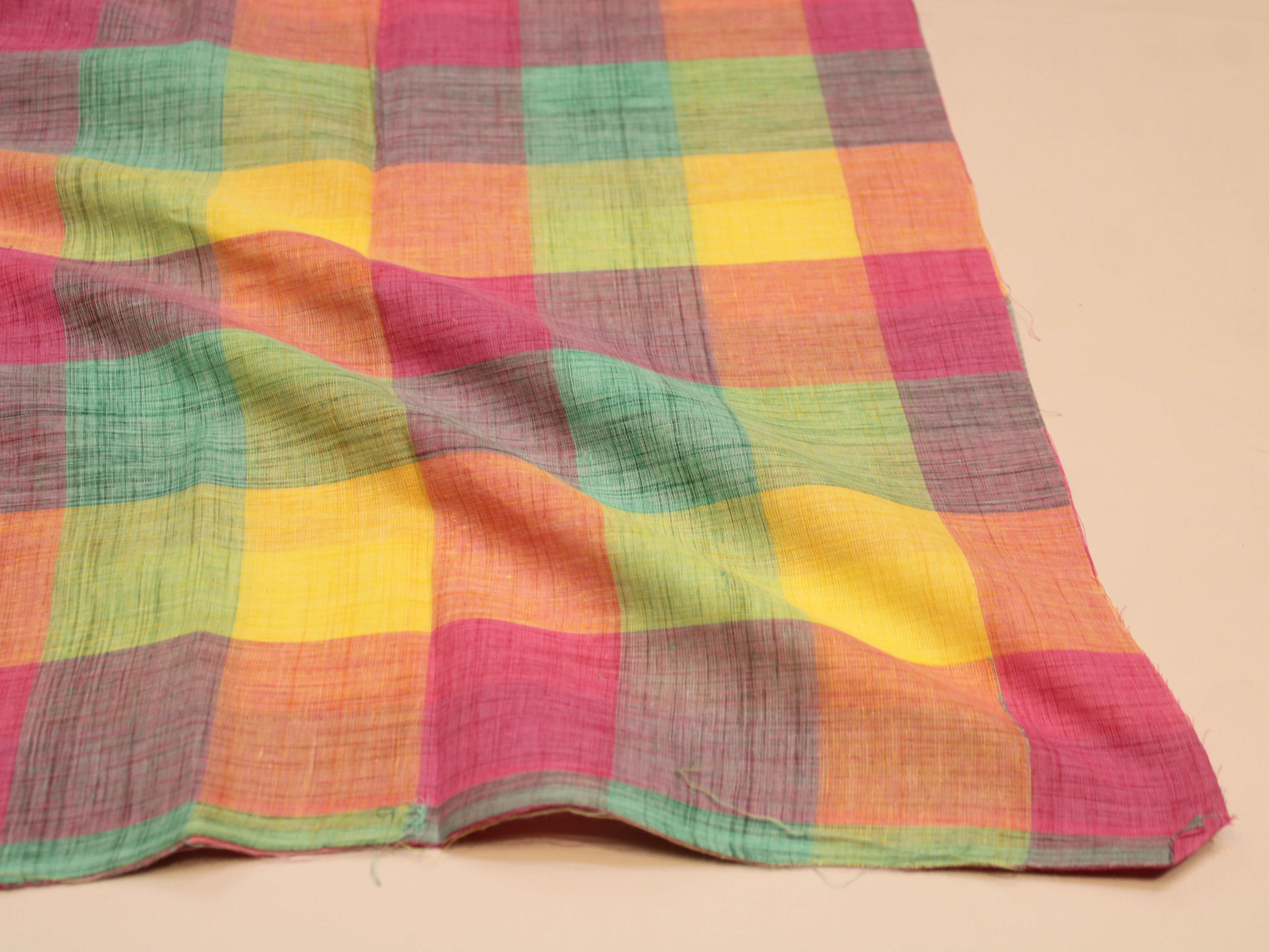 Pure Cotton Handloom Madras Multi-Color Check Fabric 44 Inch | Rainbow Check Handwoven