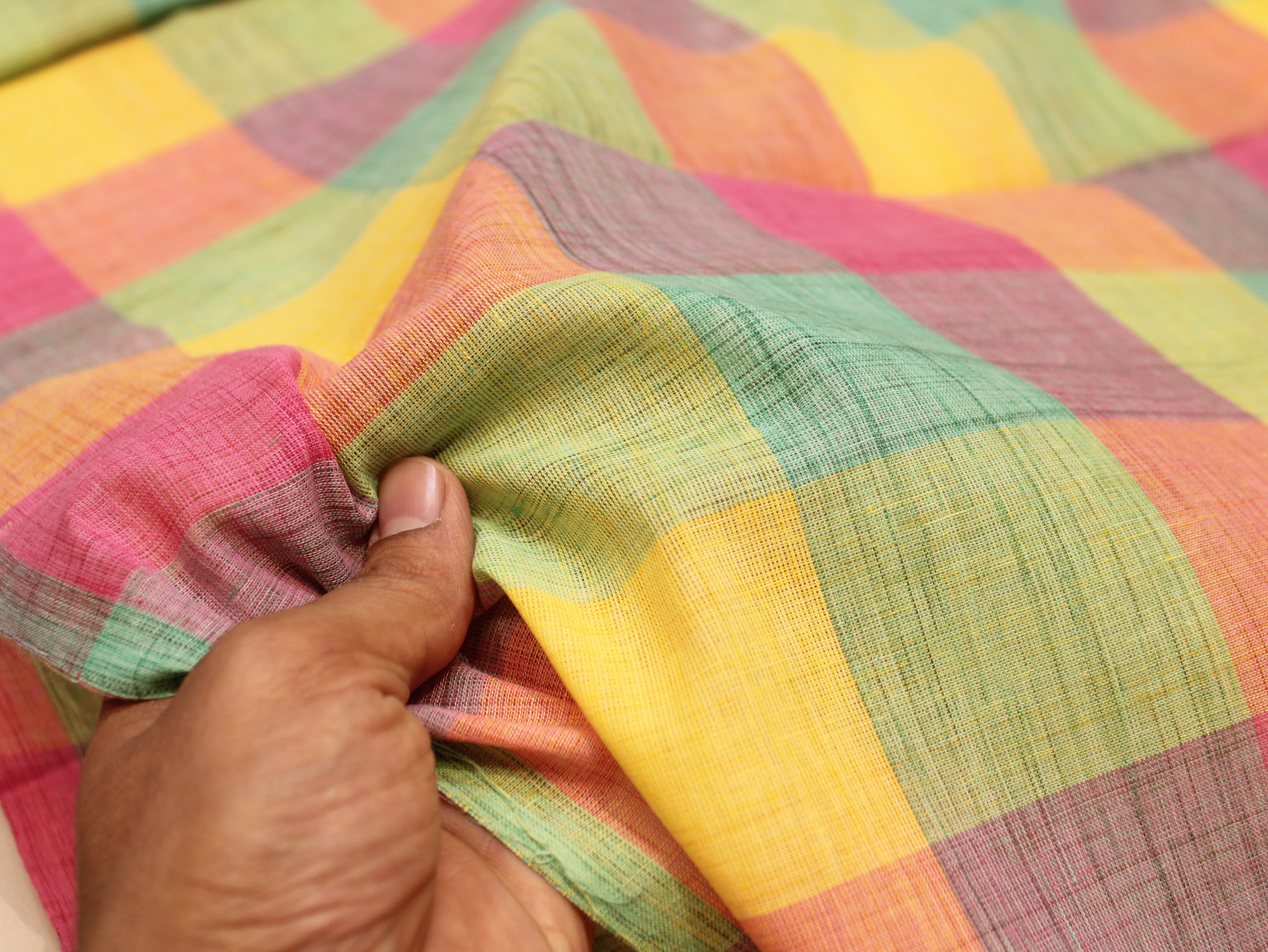 Pure Cotton Handloom Madras Multi-Color Check Fabric 44 Inch | Rainbow Check Handwoven