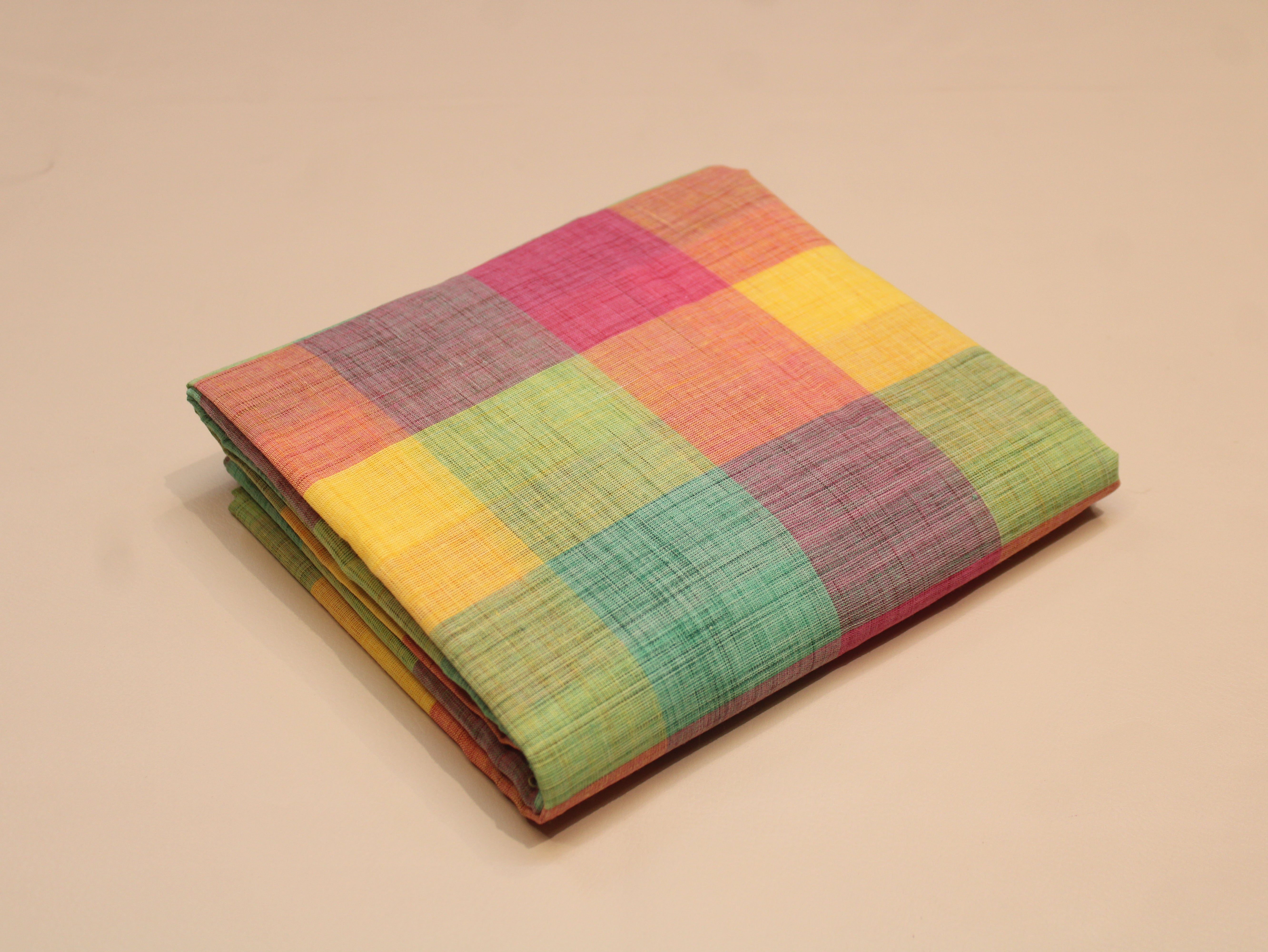 Pure Cotton Handloom Madras Multi-Color Check Fabric 44 Inch | Rainbow Check Handwoven