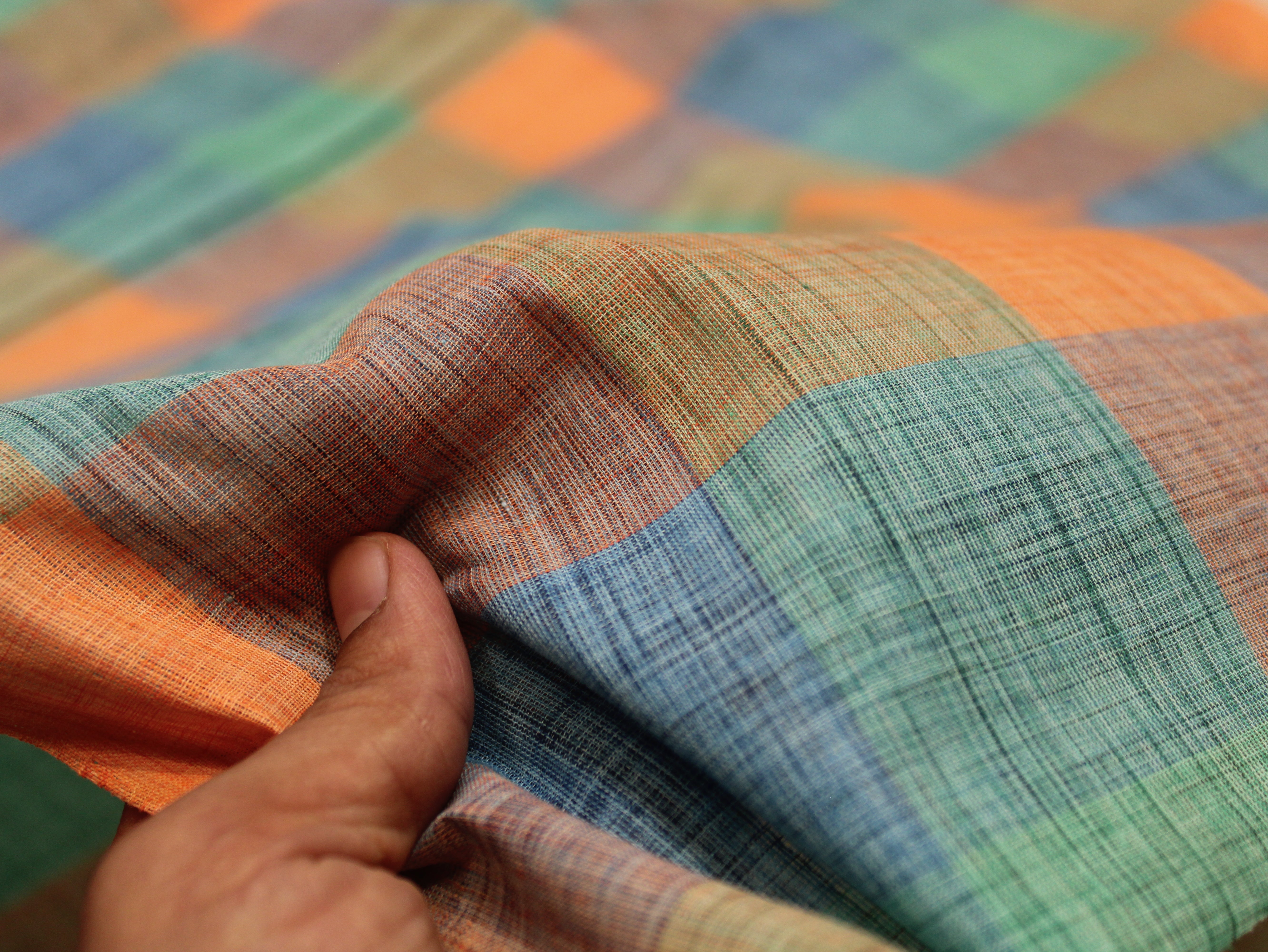 Pure Cotton Handloom Madras Multi-Color Check Fabric 44 Inch | Rainbow Check Handwoven