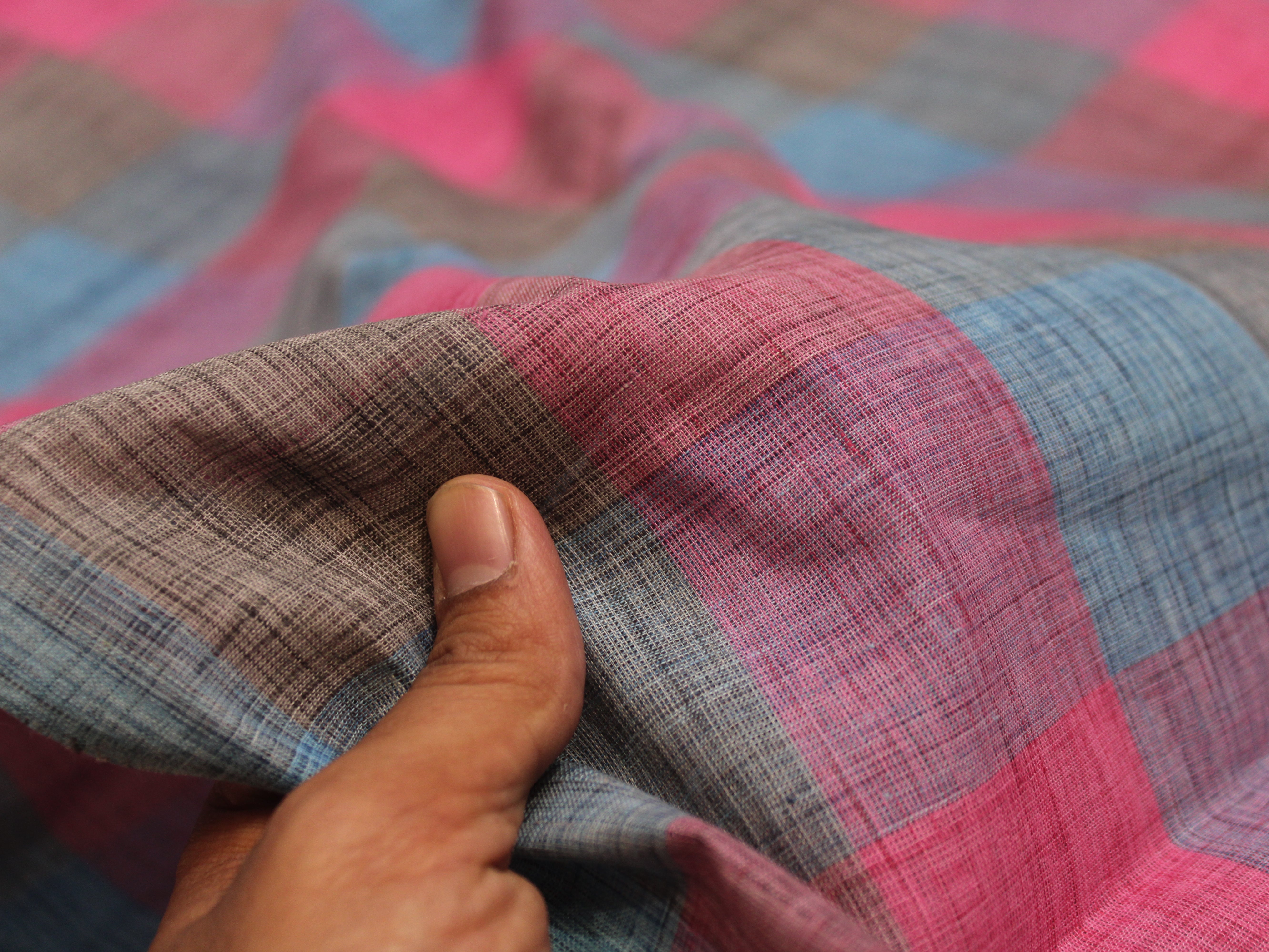 Pure Cotton Handloom Madras Multi-Color Check Fabric 44 Inch | Rainbow Check Handwoven
