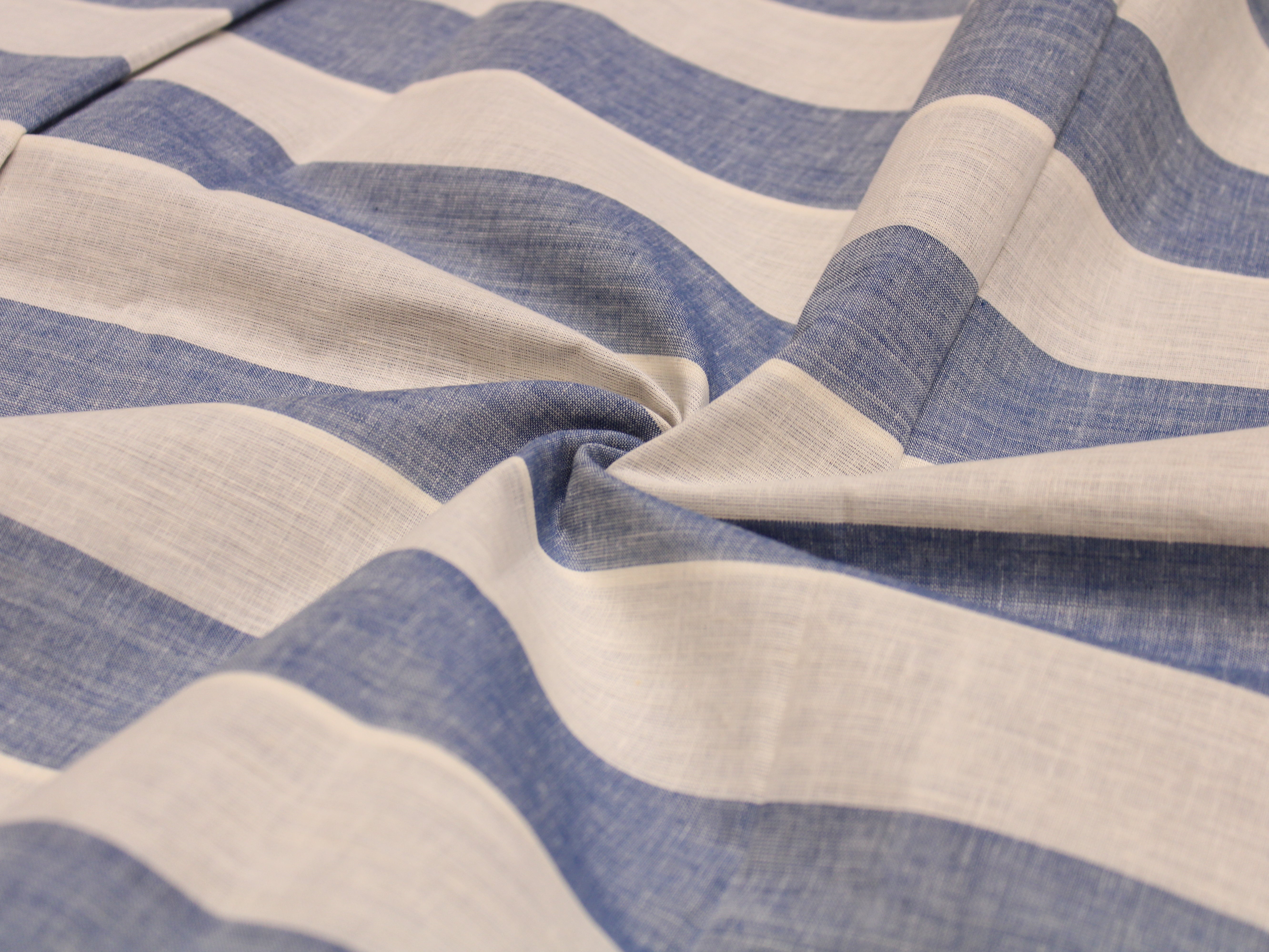 Pure Cotton Handloom Striped Fabric 44 Inch | Yarn-Dyed Wide Stripe Handwoven - Blue & White