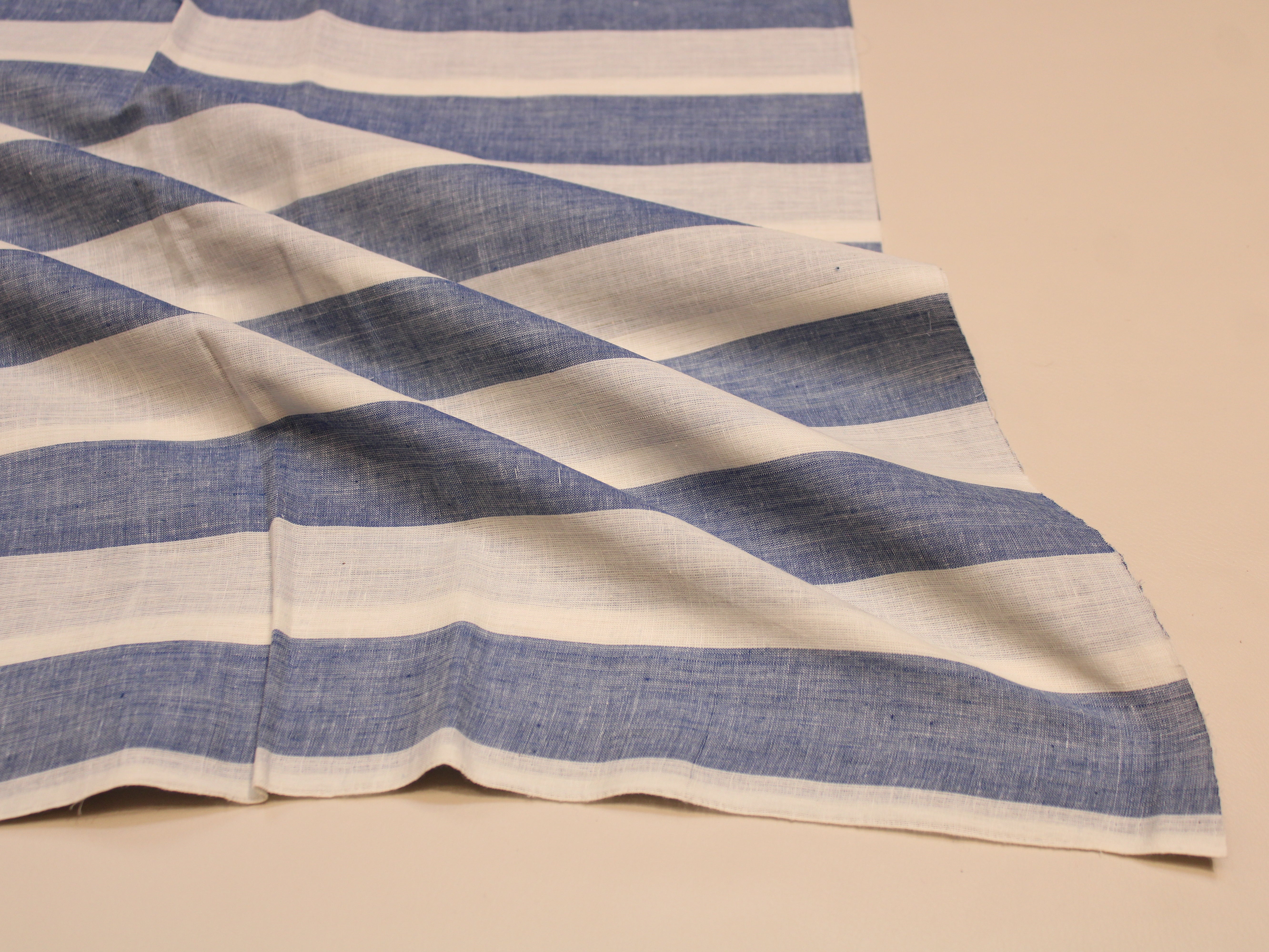 Pure Cotton Handloom Striped Fabric 44 Inch | Yarn-Dyed Wide Stripe Handwoven - Blue & White