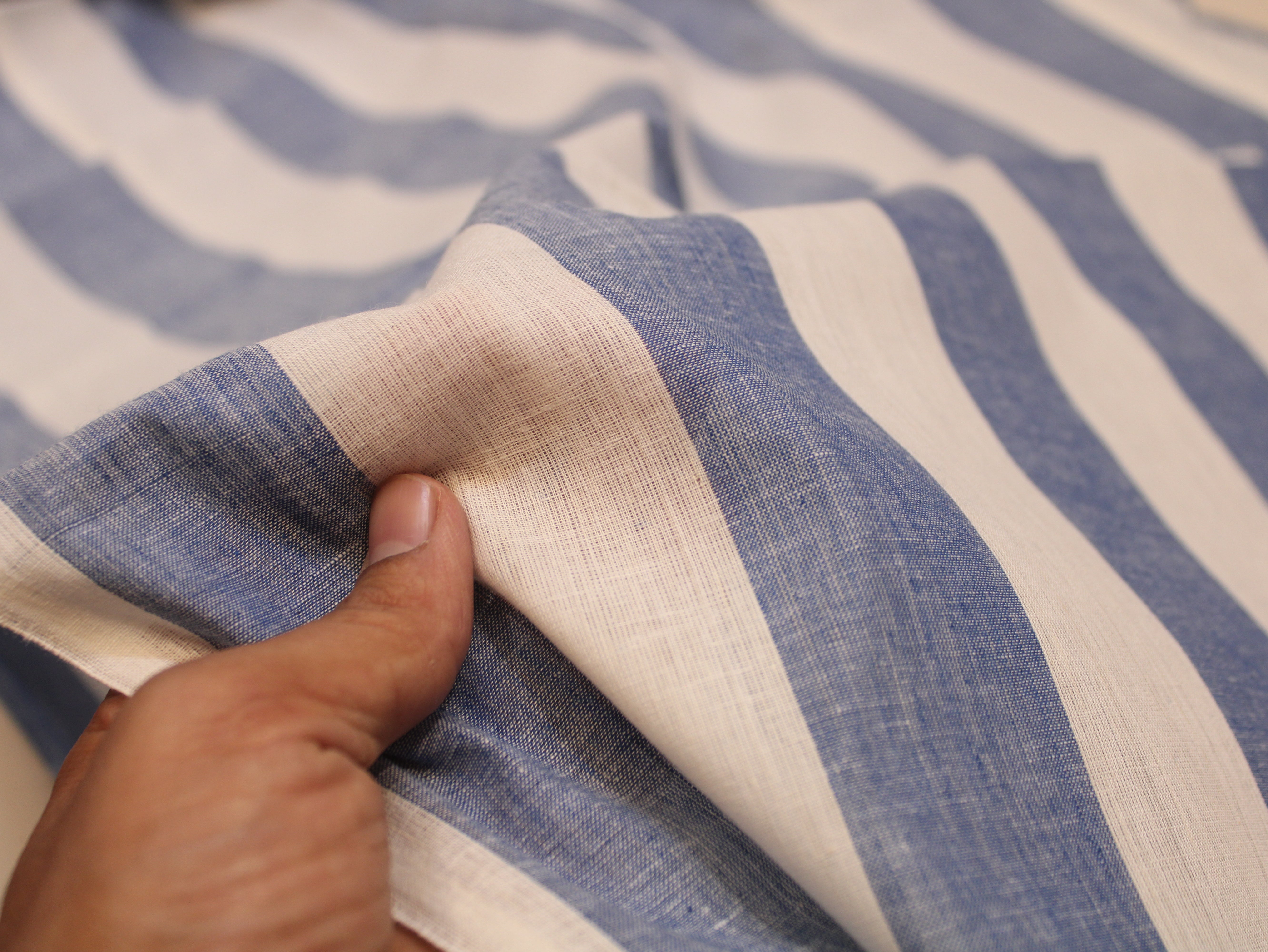 Pure Cotton Handloom Striped Fabric 44 Inch | Yarn-Dyed Wide Stripe Handwoven - Blue & White