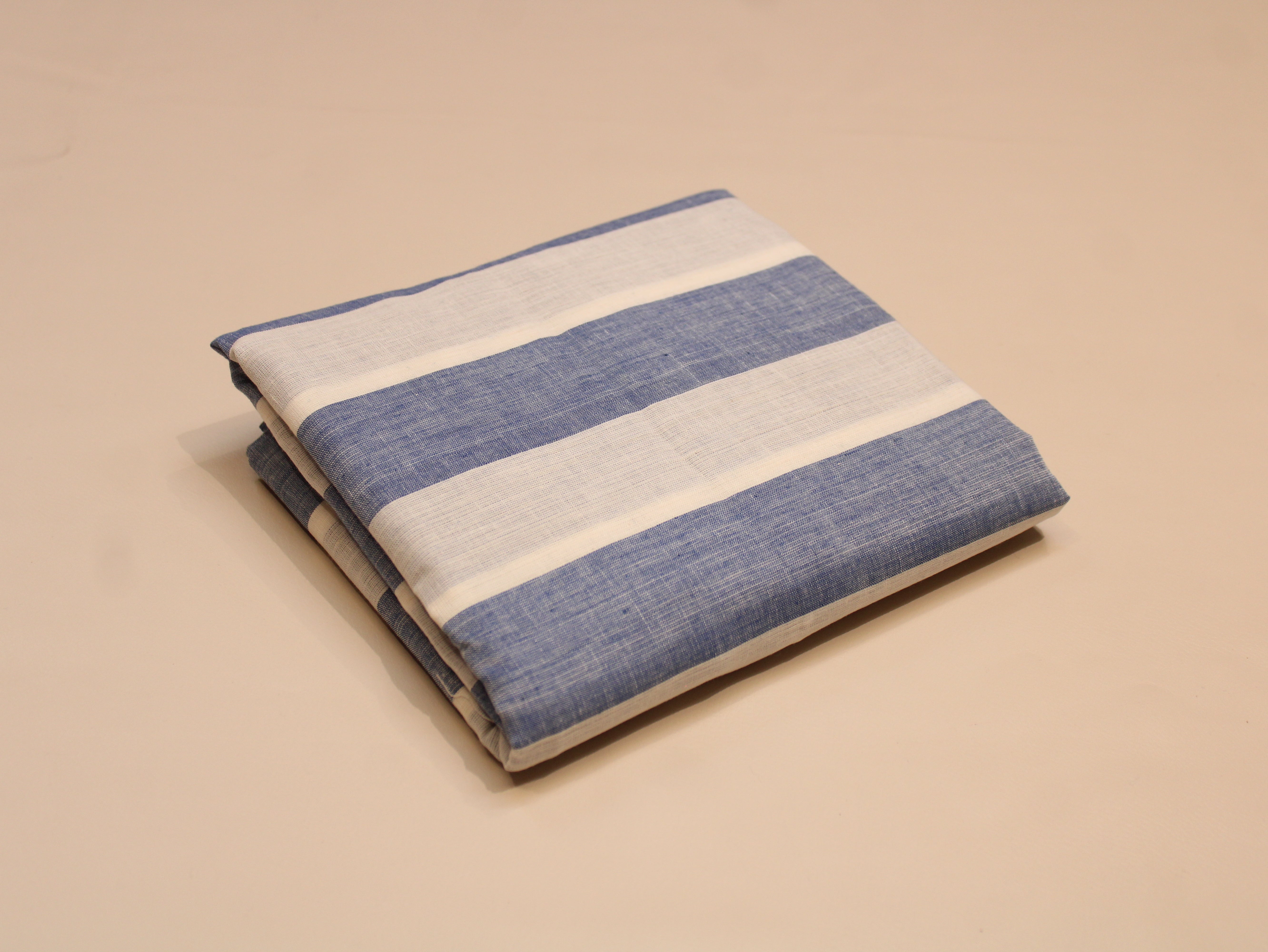 Pure Cotton Handloom Striped Fabric 44 Inch | Yarn-Dyed Wide Stripe Handwoven - Blue & White