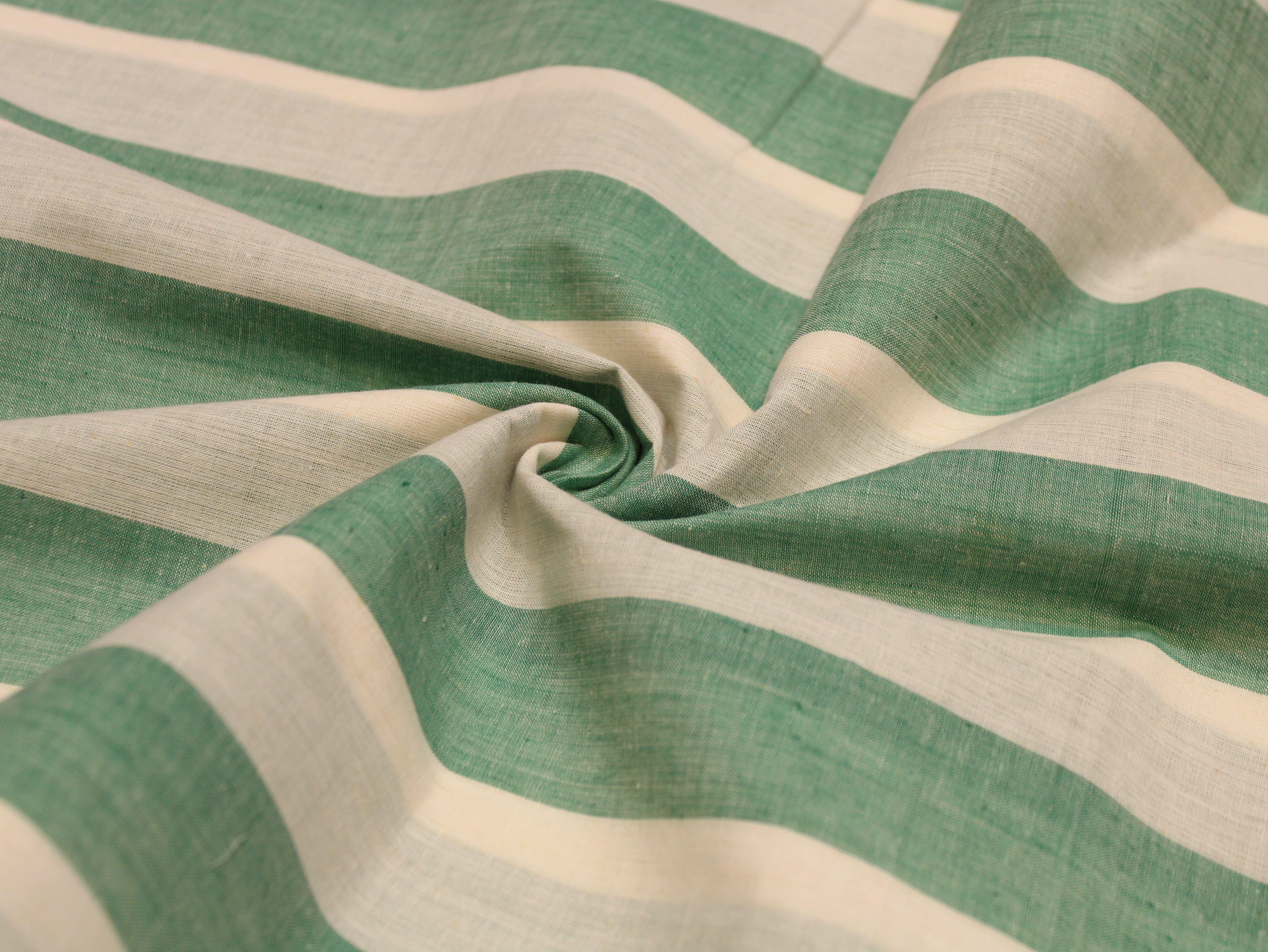 Pure Cotton Handloom Striped Fabric 44 Inch | Yarn-Dyed Wide Stripe Handwoven - Green & White