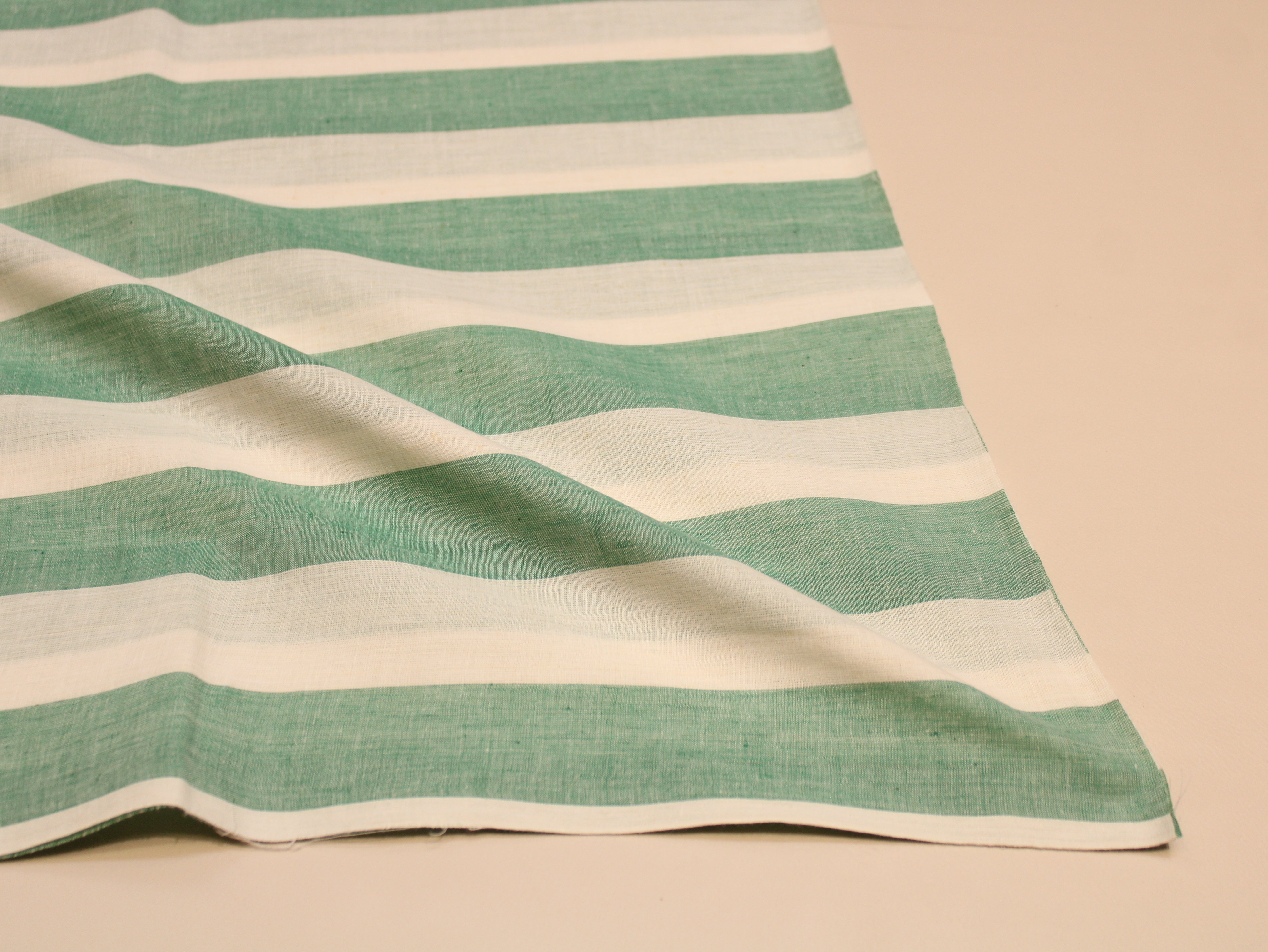 Pure Cotton Handloom Striped Fabric 44 Inch | Yarn-Dyed Wide Stripe Handwoven - Green & White