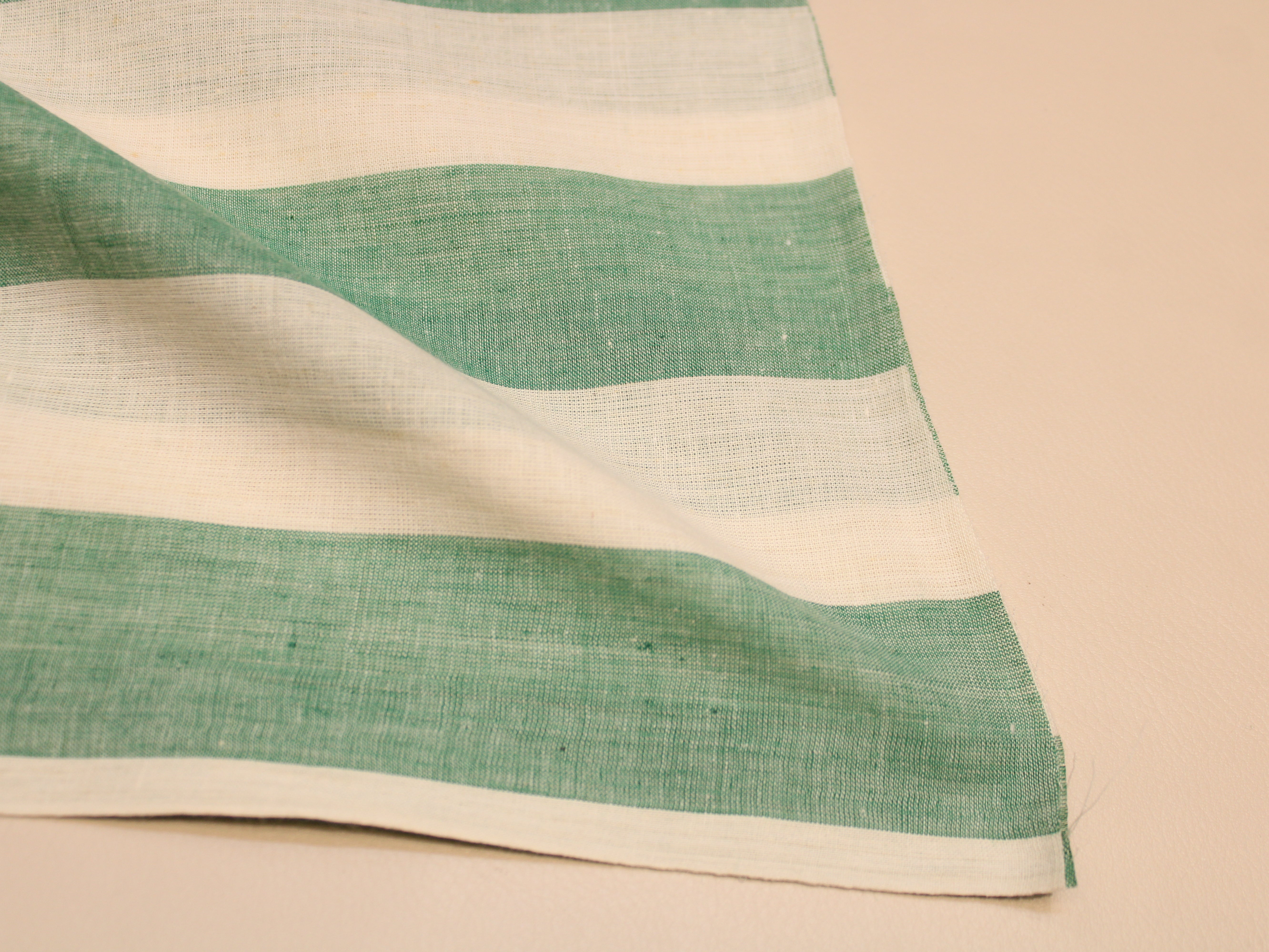 Pure Cotton Handloom Striped Fabric 44 Inch | Yarn-Dyed Wide Stripe Handwoven - Green & White