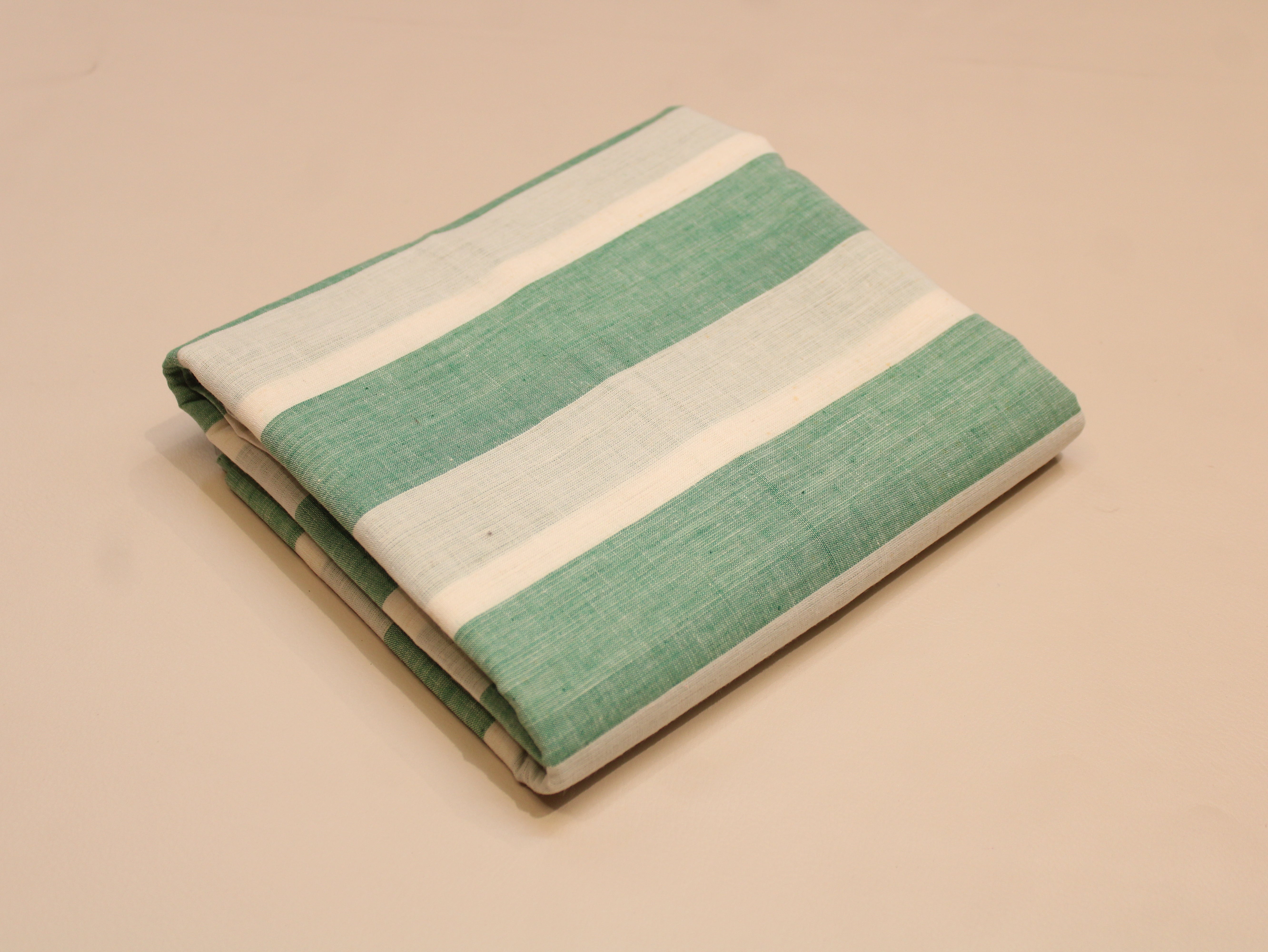 Pure Cotton Handloom Striped Fabric 44 Inch | Yarn-Dyed Wide Stripe Handwoven - Green & White