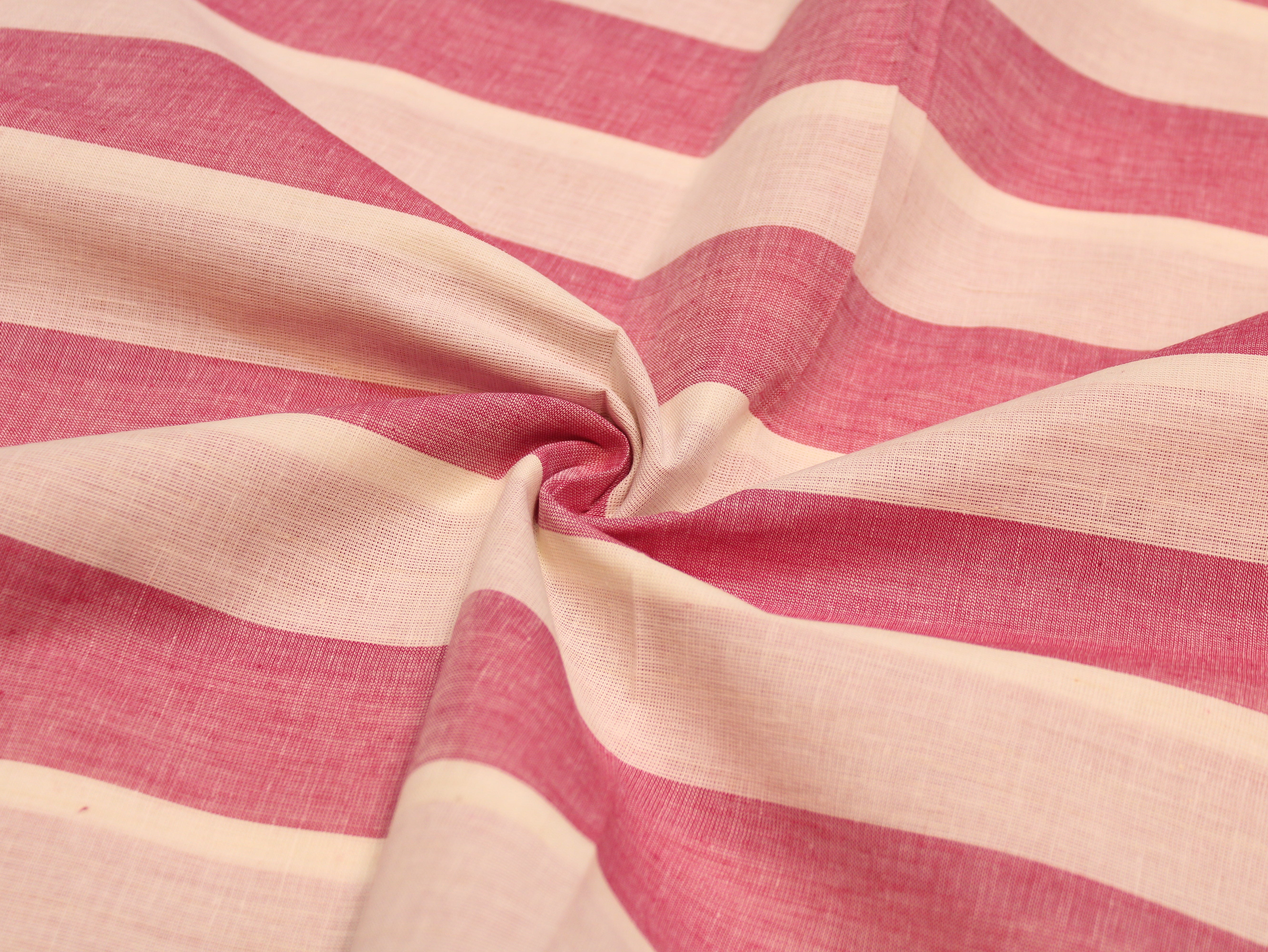 Pure Cotton Handloom Striped Fabric 44 Inch | Yarn-Dyed Wide Stripe Handwoven - Pink & White