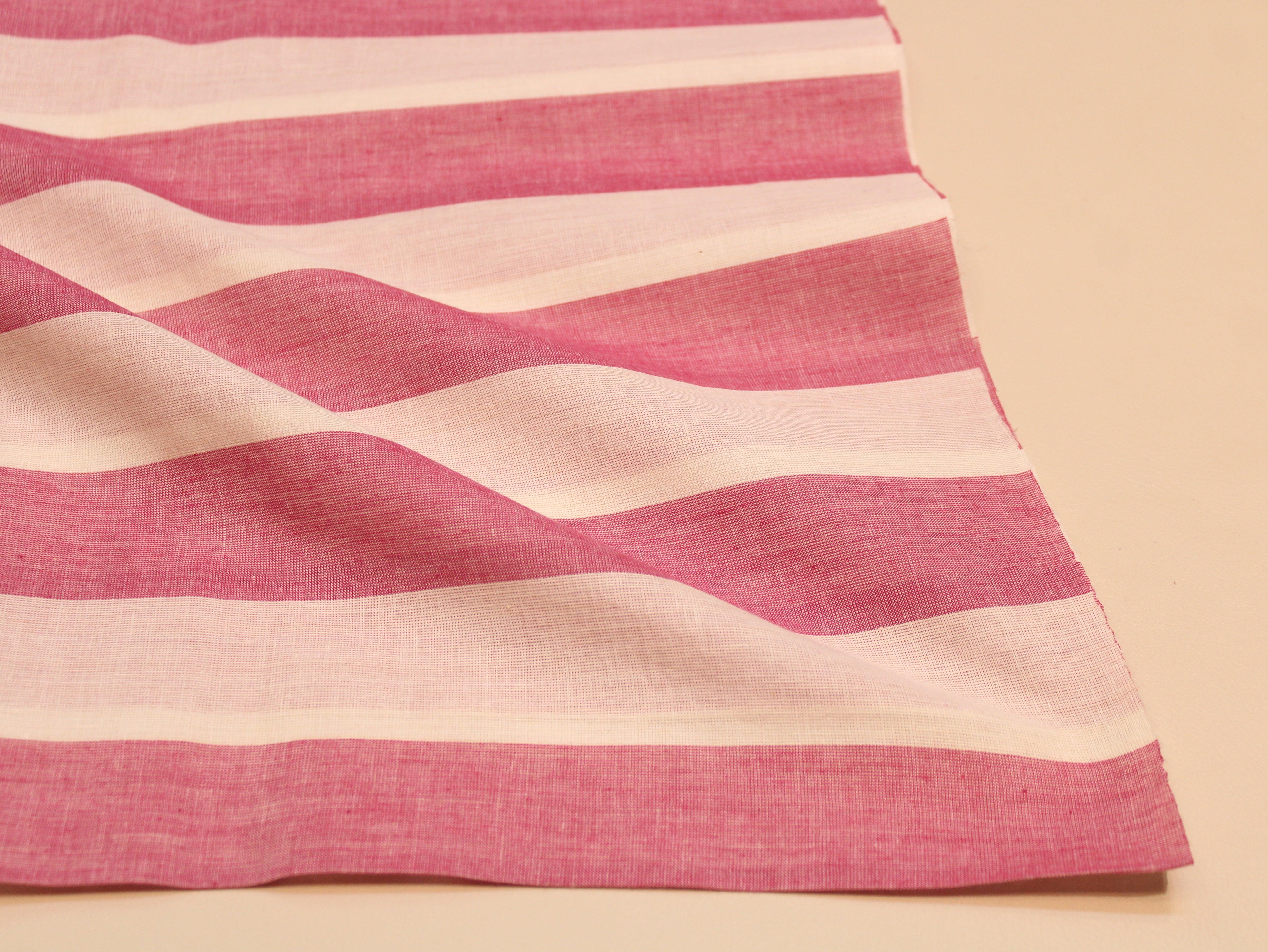 Pure Cotton Handloom Striped Fabric 44 Inch | Yarn-Dyed Wide Stripe Handwoven - Pink & White