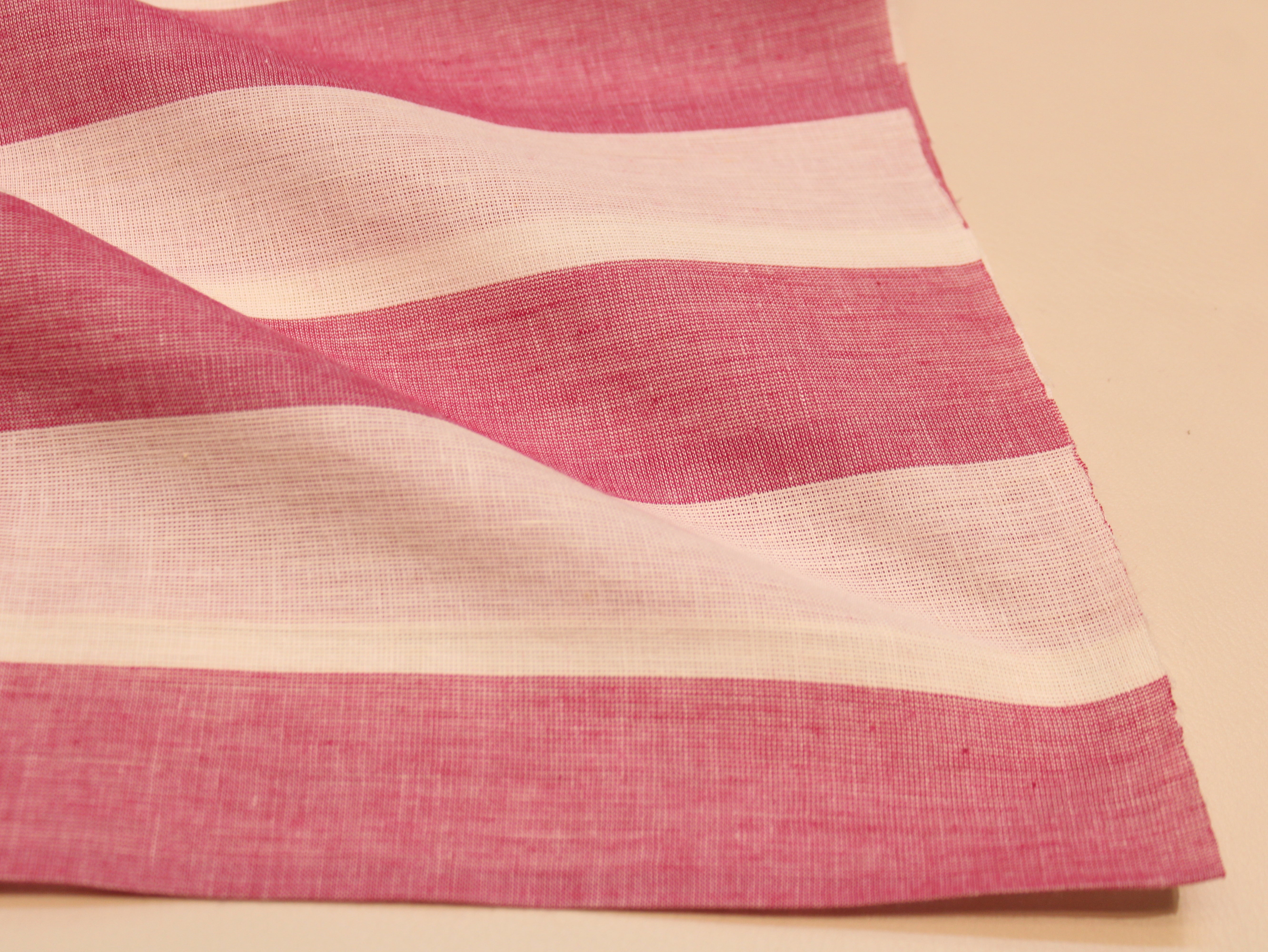 Pure Cotton Handloom Striped Fabric 44 Inch | Yarn-Dyed Wide Stripe Handwoven - Pink & White