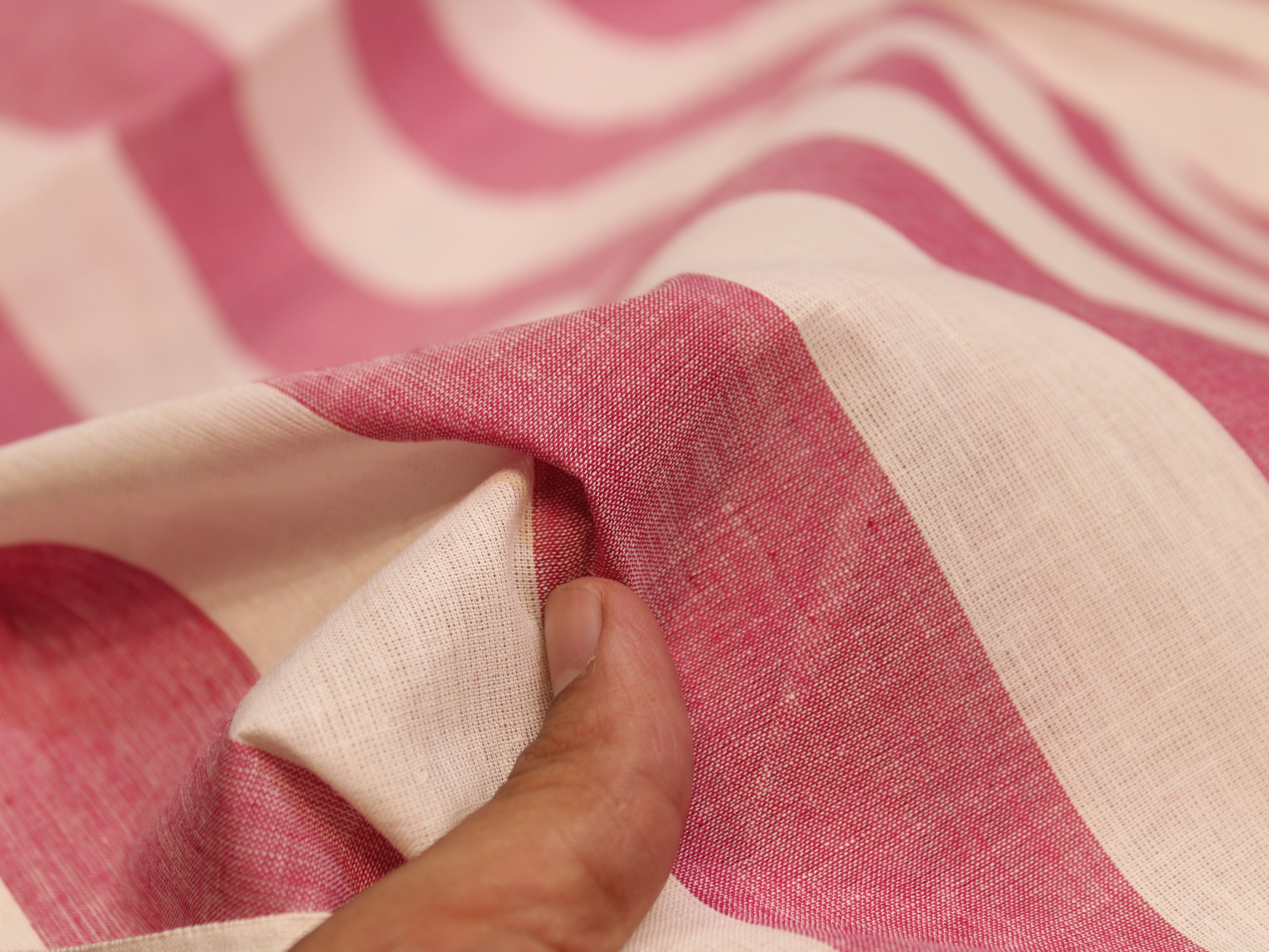 Pure Cotton Handloom Striped Fabric 44 Inch | Yarn-Dyed Wide Stripe Handwoven - Pink & White