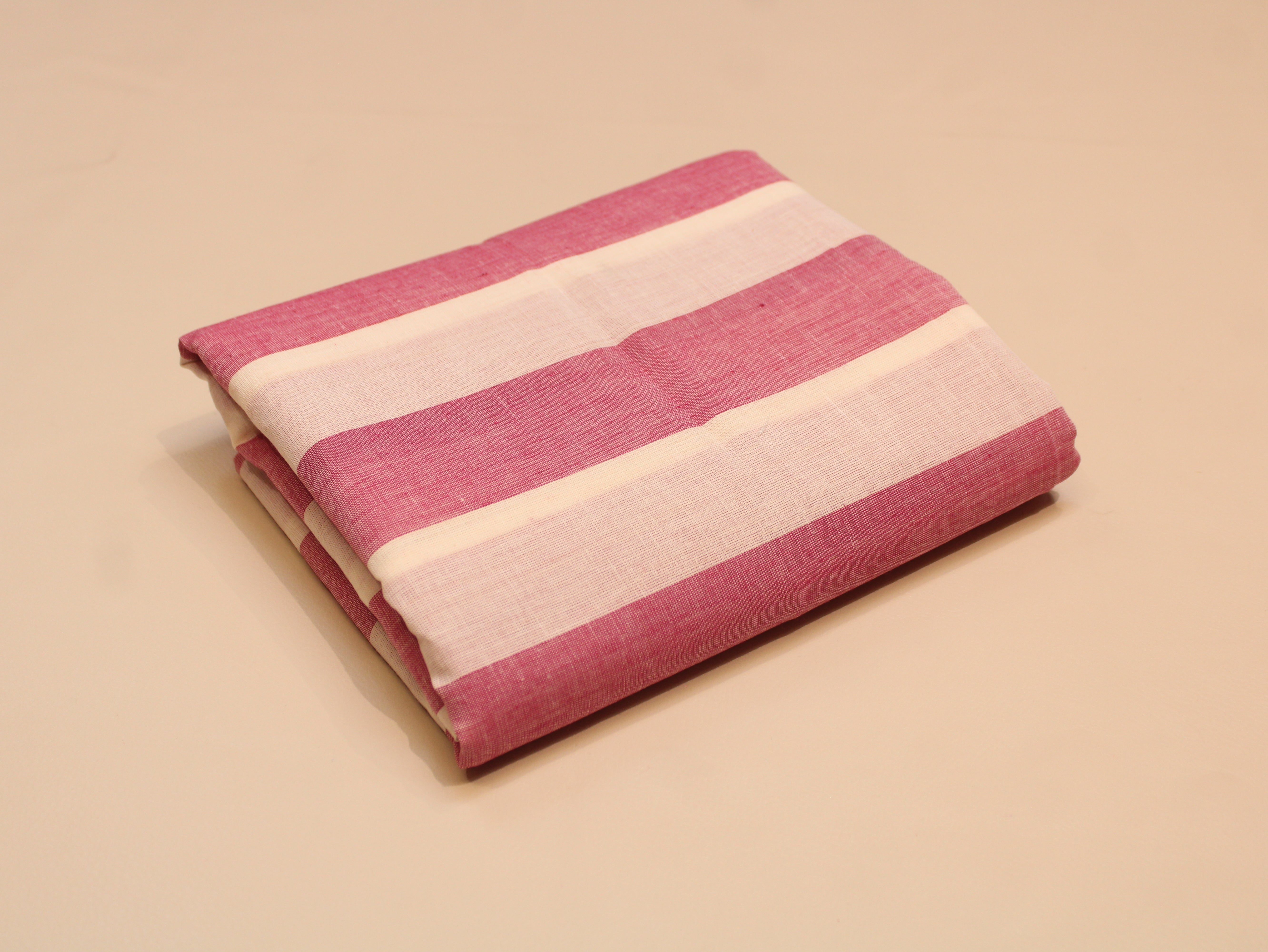 Pure Cotton Handloom Striped Fabric 44 Inch | Yarn-Dyed Wide Stripe Handwoven - Pink & White