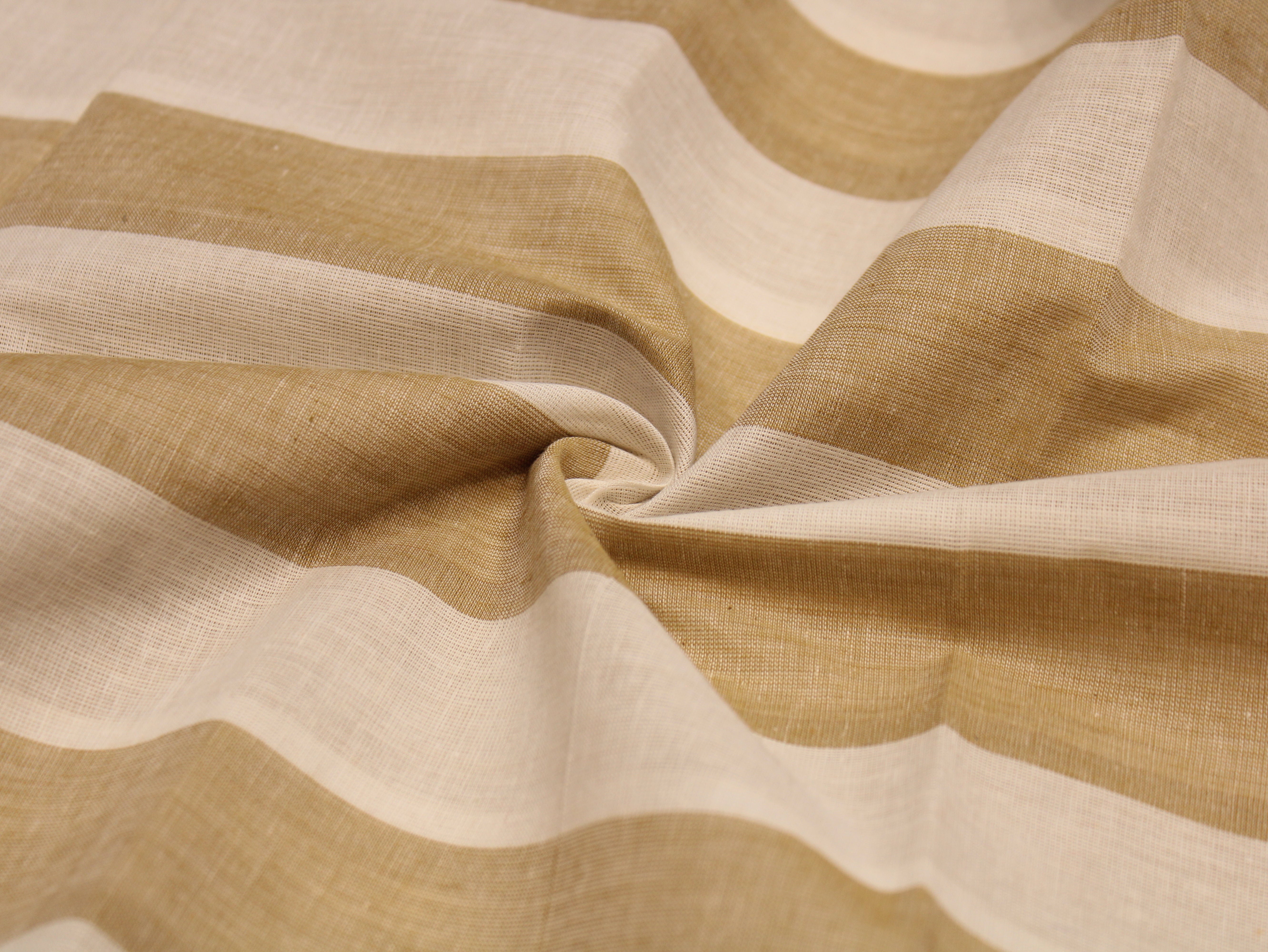 Pure Cotton Handloom Striped Fabric 44 Inch | Yarn-Dyed Wide Stripe Handwoven - Beige & White