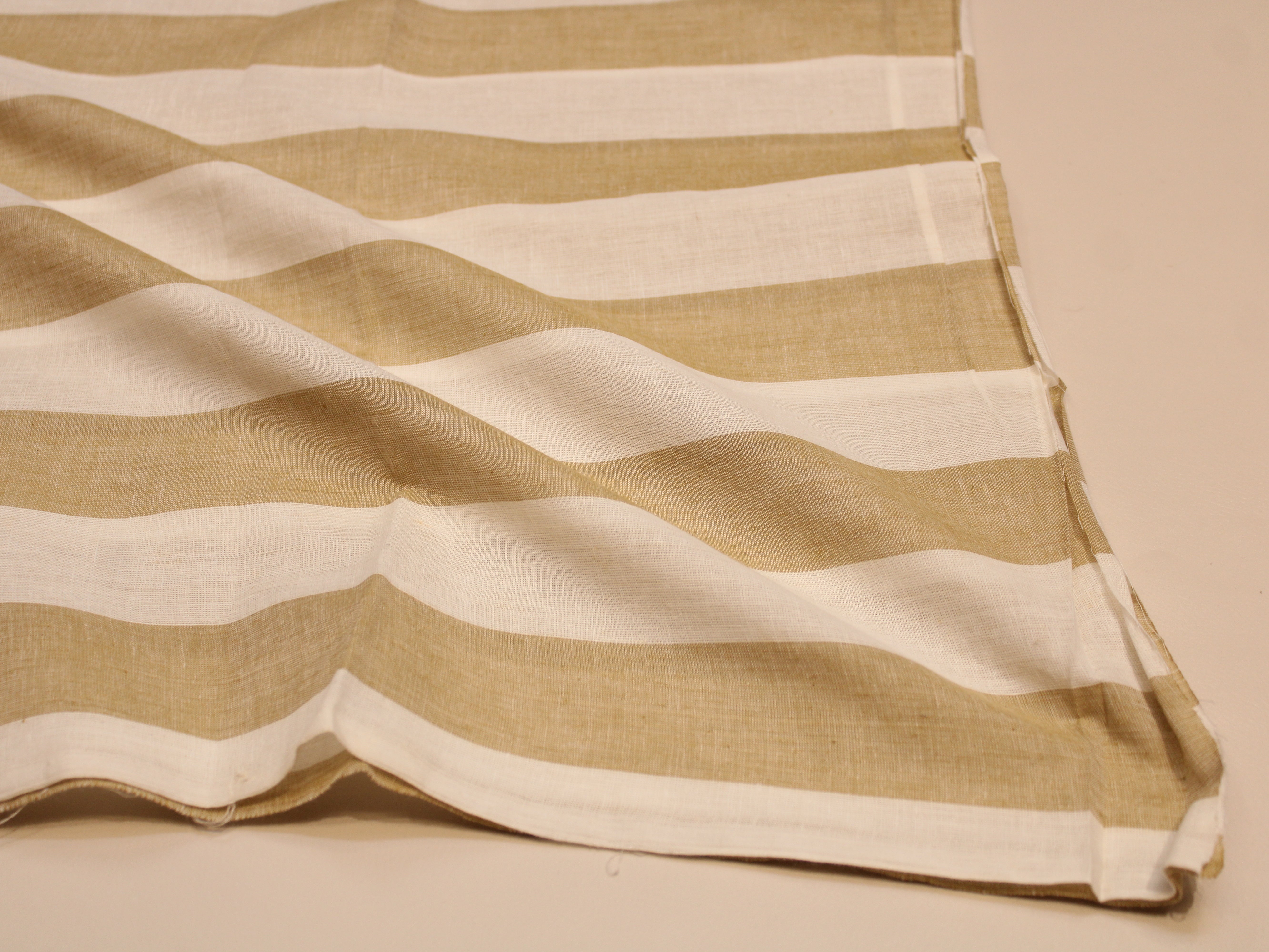 Pure Cotton Handloom Striped Fabric 44 Inch | Yarn-Dyed Wide Stripe Handwoven - Beige & White