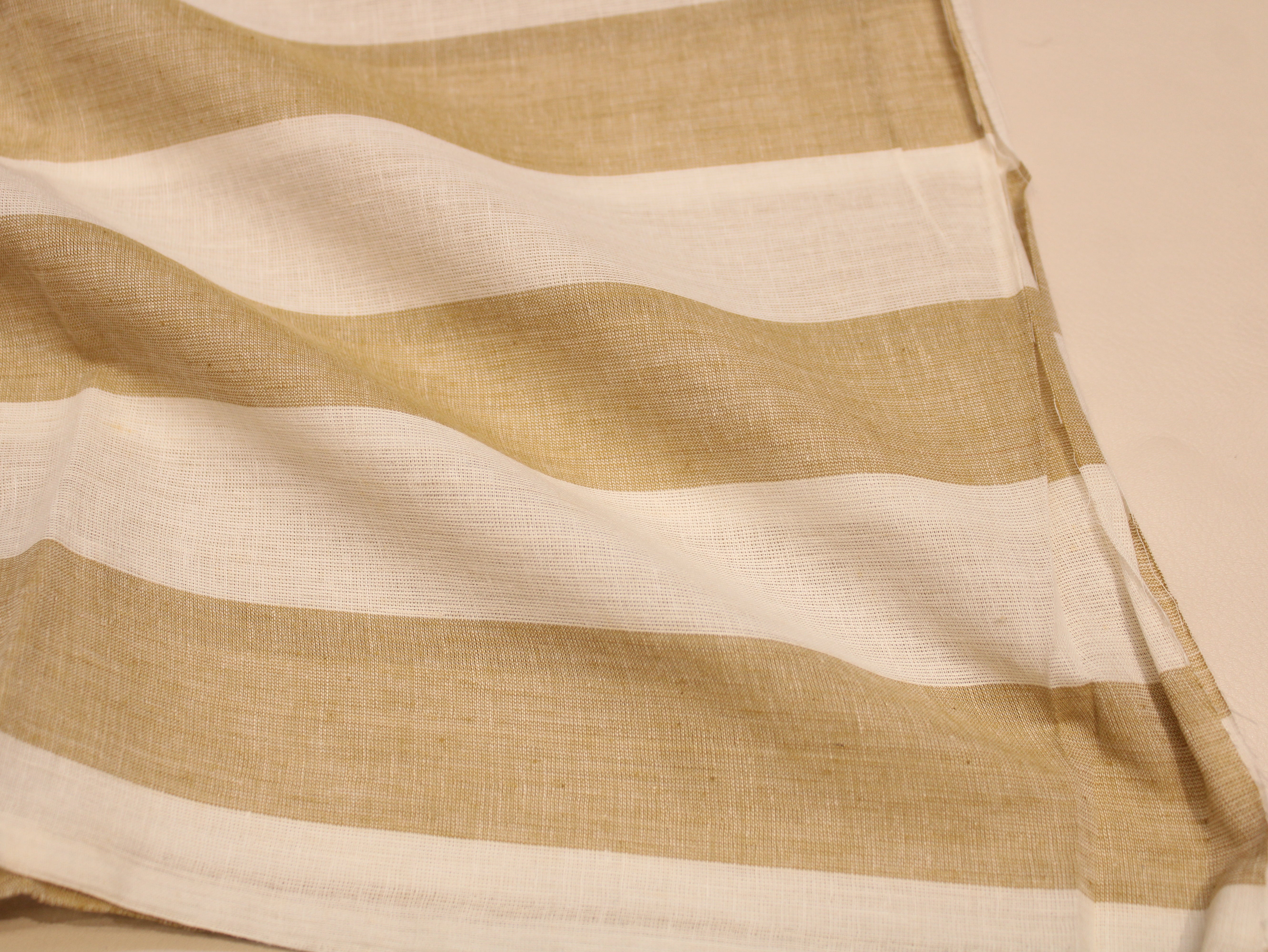 Pure Cotton Handloom Striped Fabric 44 Inch | Yarn-Dyed Wide Stripe Handwoven - Beige & White