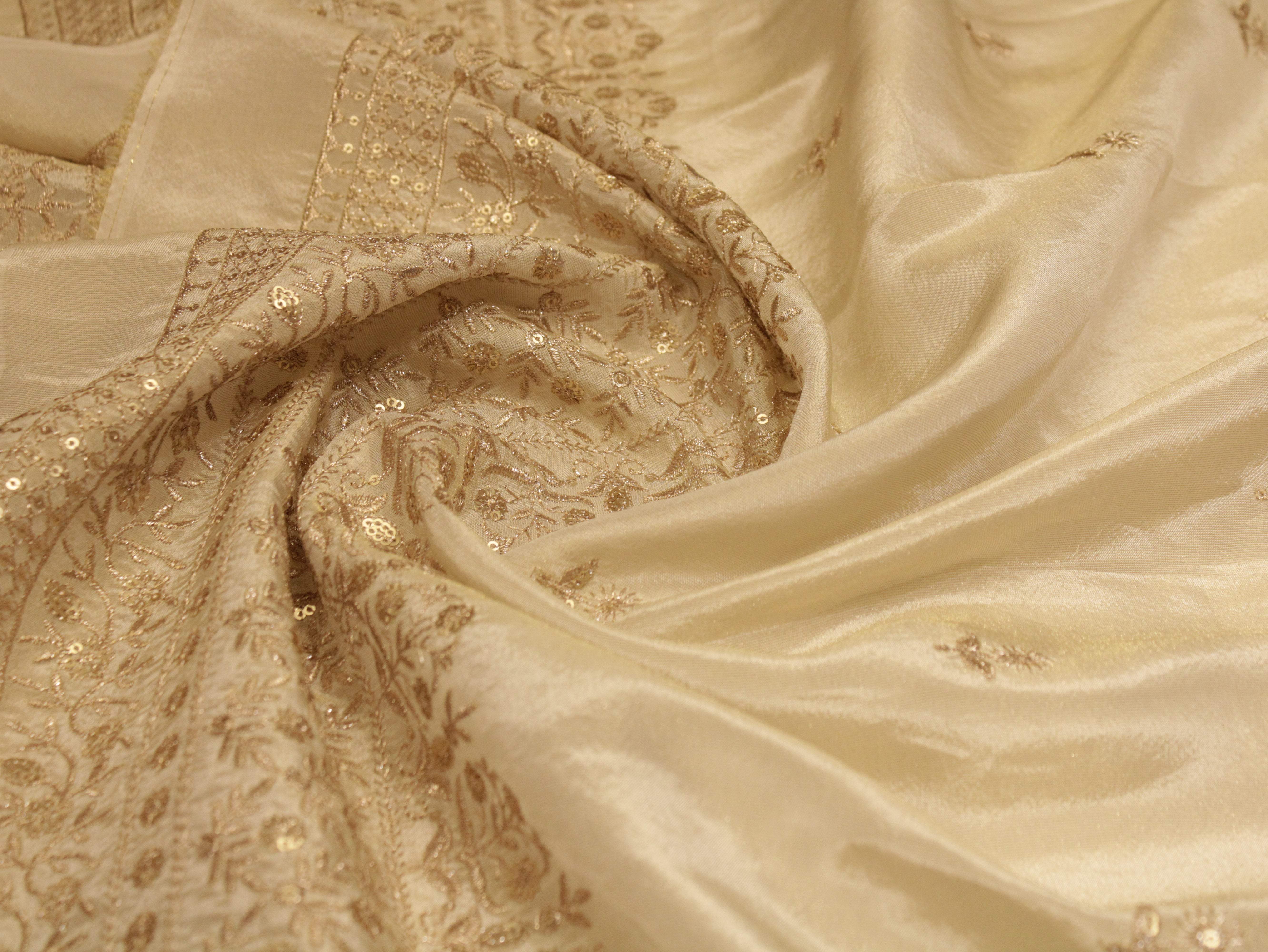 Premium Sequin Panel Work Tissue Fabric - Golden - M'Foks