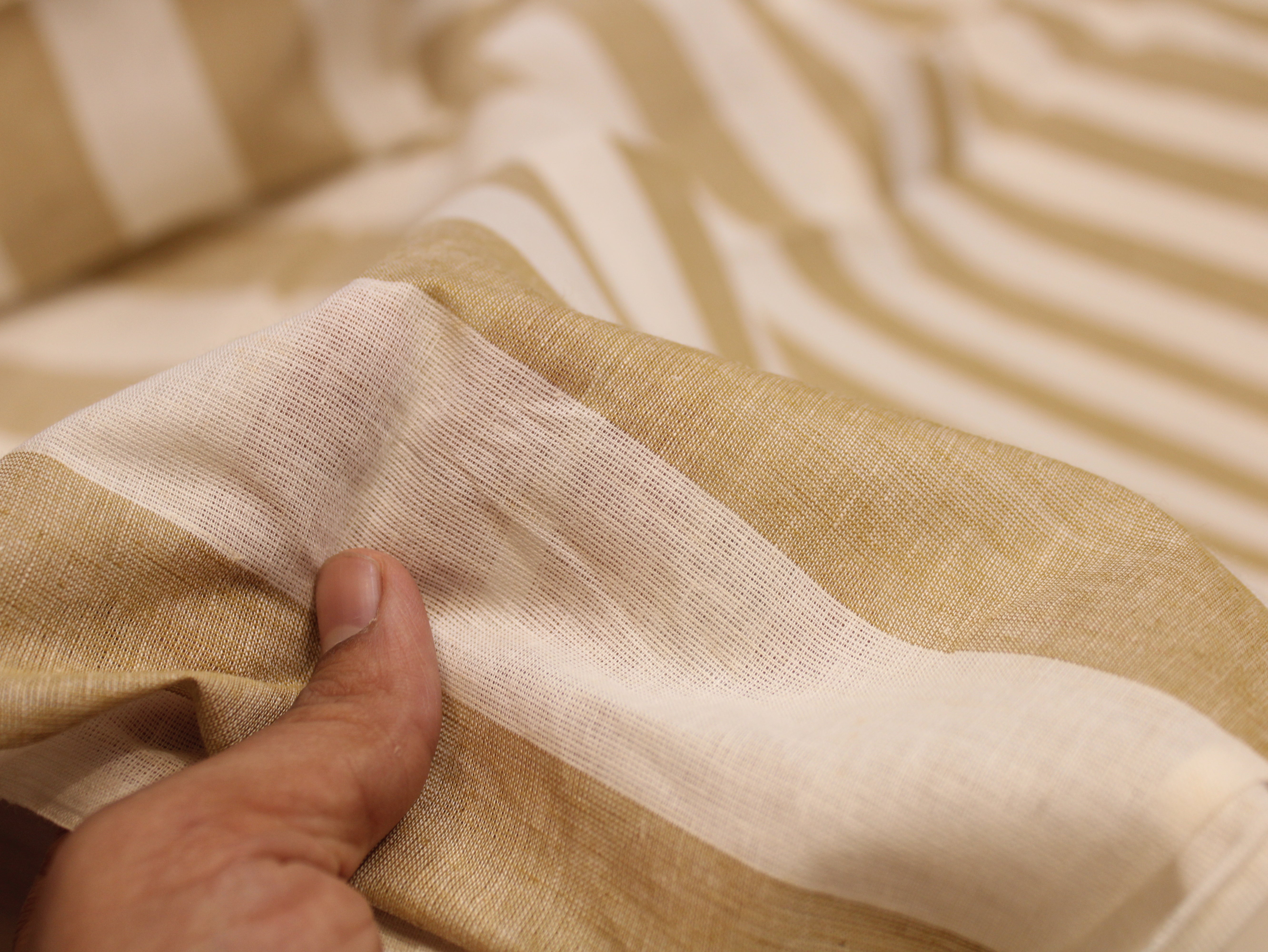 Pure Cotton Handloom Striped Fabric 44 Inch | Yarn-Dyed Wide Stripe Handwoven - Beige & White